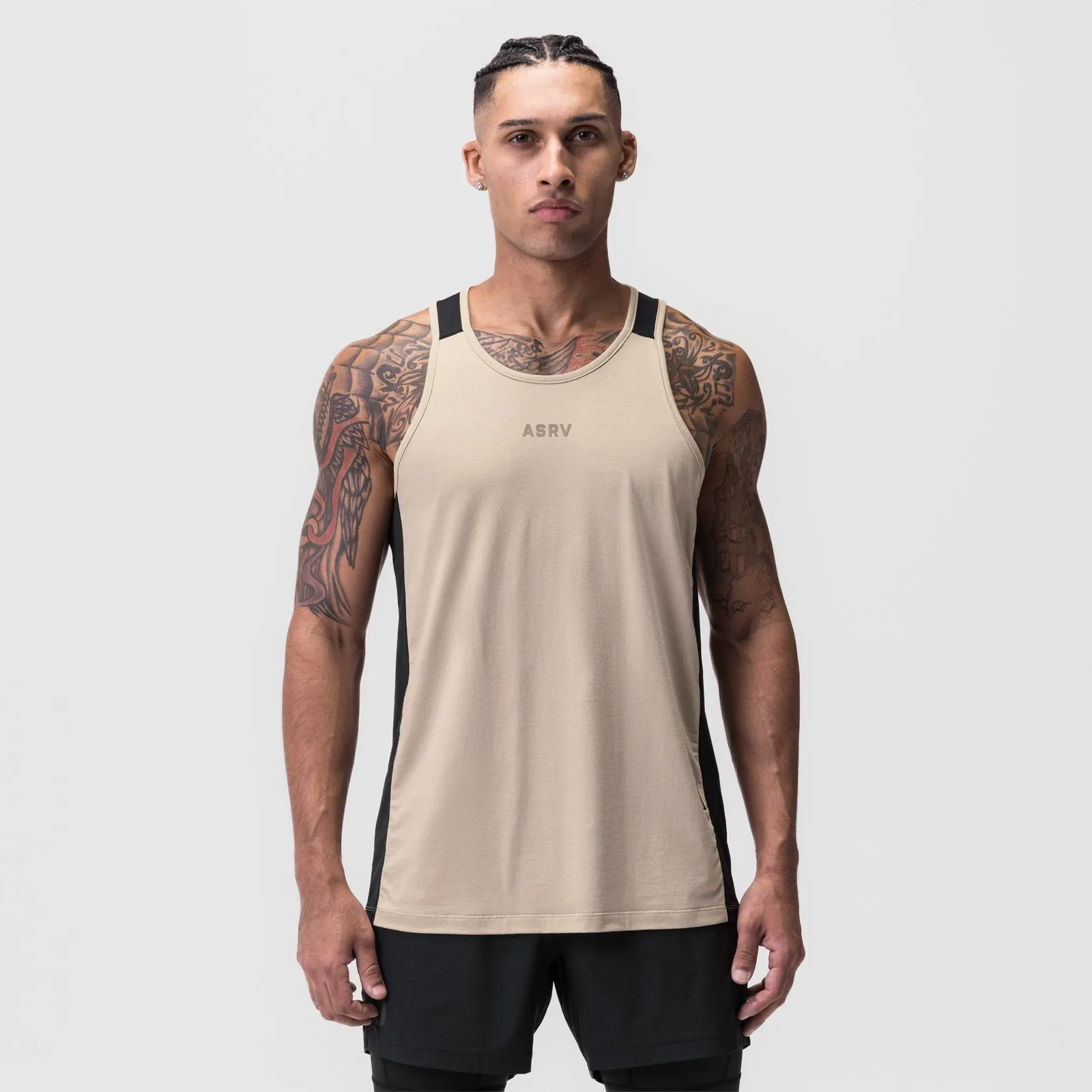 0809. Supima® Mesh Panel Training Singlet  - Beige