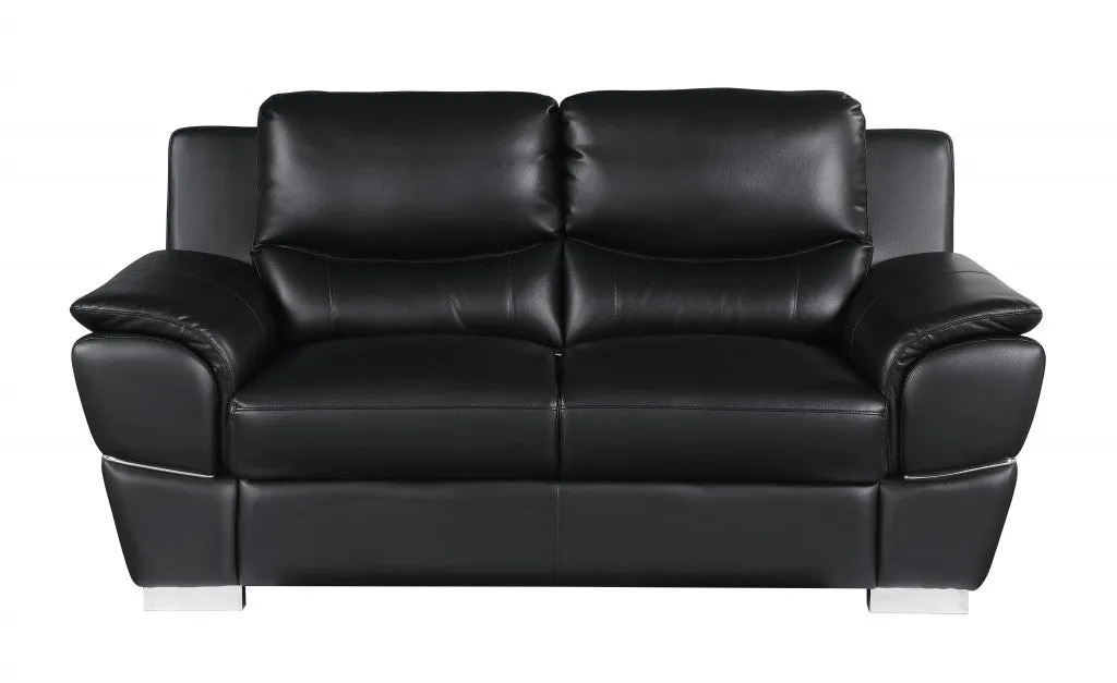 112" Chic Black Leather Sofa Set By Homeroots