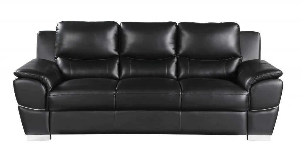 112" Chic Black Leather Sofa Set By Homeroots