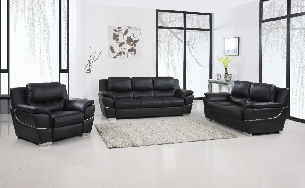 112" Chic Black Leather Sofa Set By Homeroots