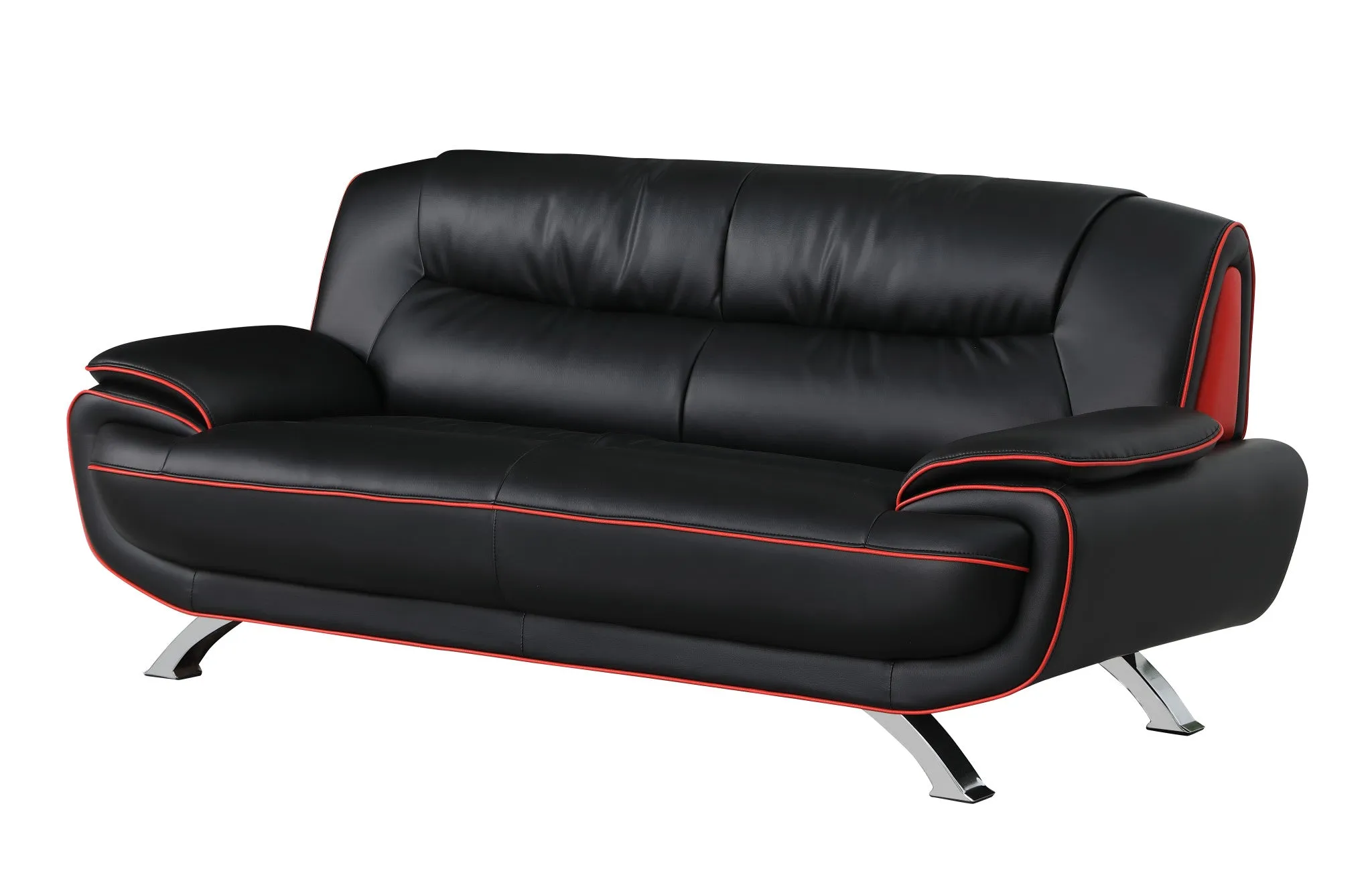 115" Sleek Black Leather Sofa Set By Homeroots