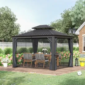 12' x 10' Outdoor Hardtop Gazebo with Netting Sidewalls - Dark Gray