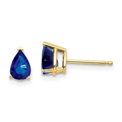 14KT GOLD 1.20 CTW PEAR BLUE SAPPHIRE STUD EARRINGS