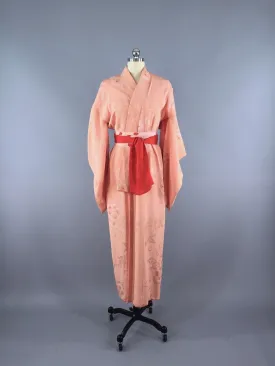 1920s Vintage Silk Kimono Robe / Peach Pink Floral