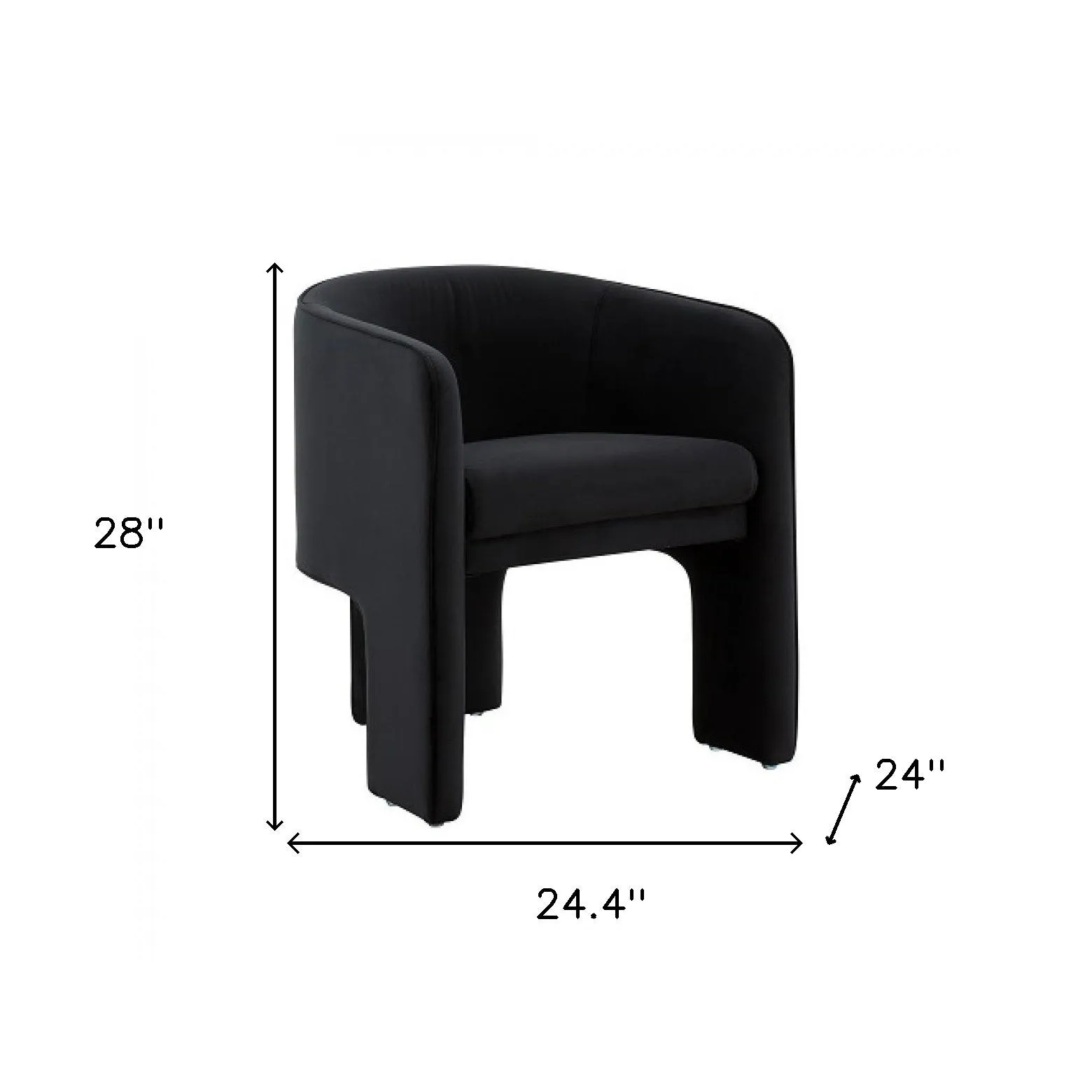 24" Black Velvet Mod Three Leg Arm Chair By Homeroots