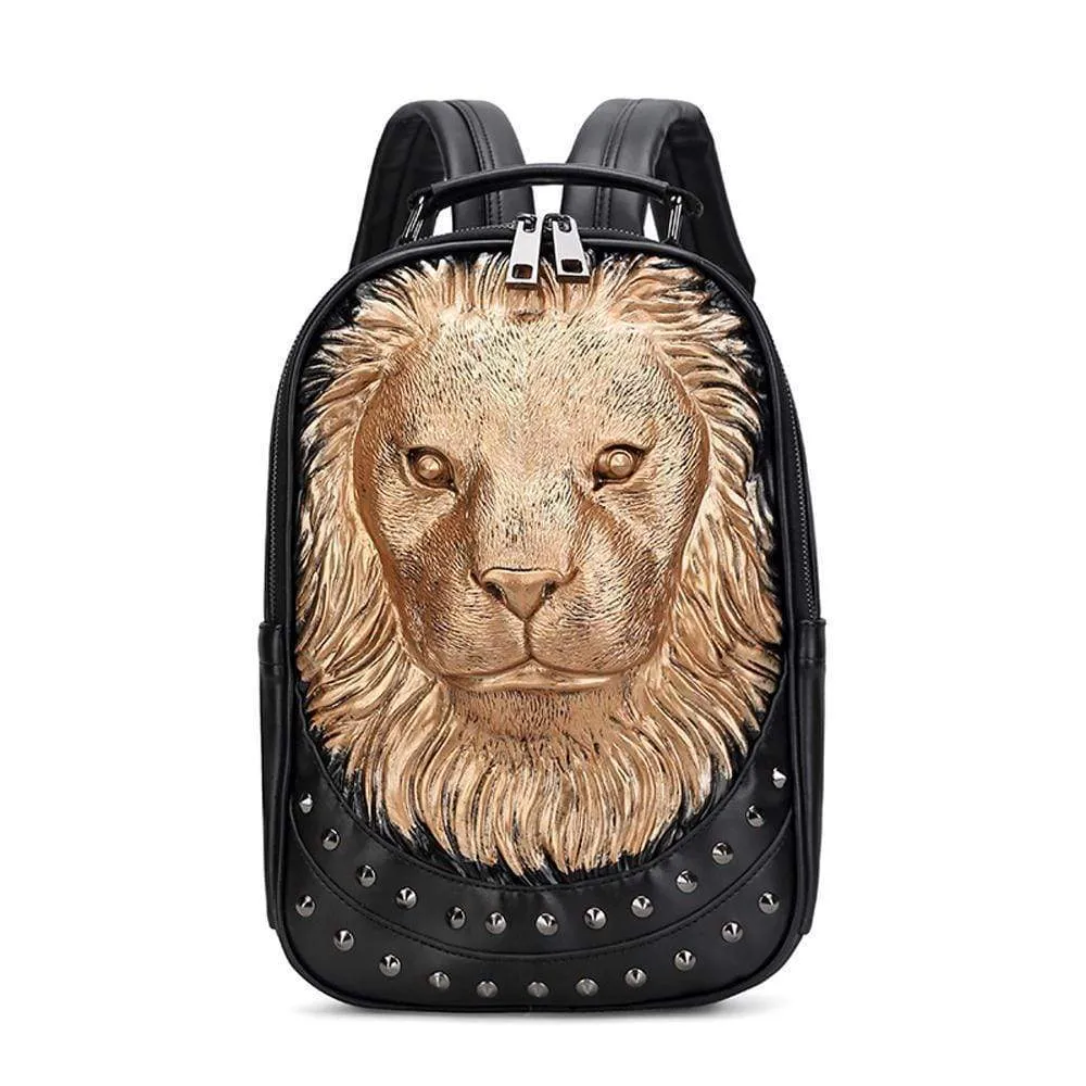 3D Backpack ,Studded 3D Serious Lion Statue Unisex Fashion Trendy Backpacks