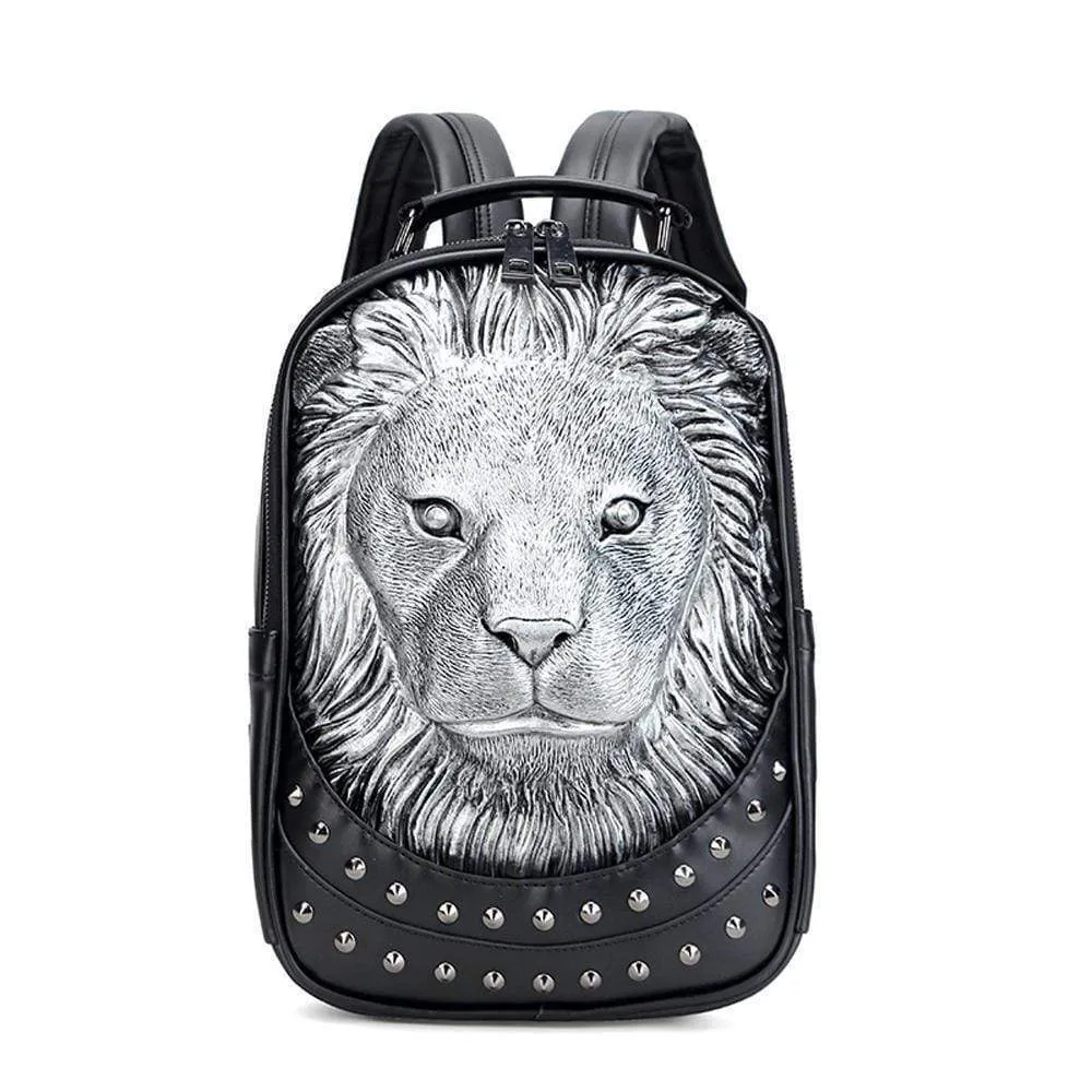 3D Backpack ,Studded 3D Serious Lion Statue Unisex Fashion Trendy Backpacks