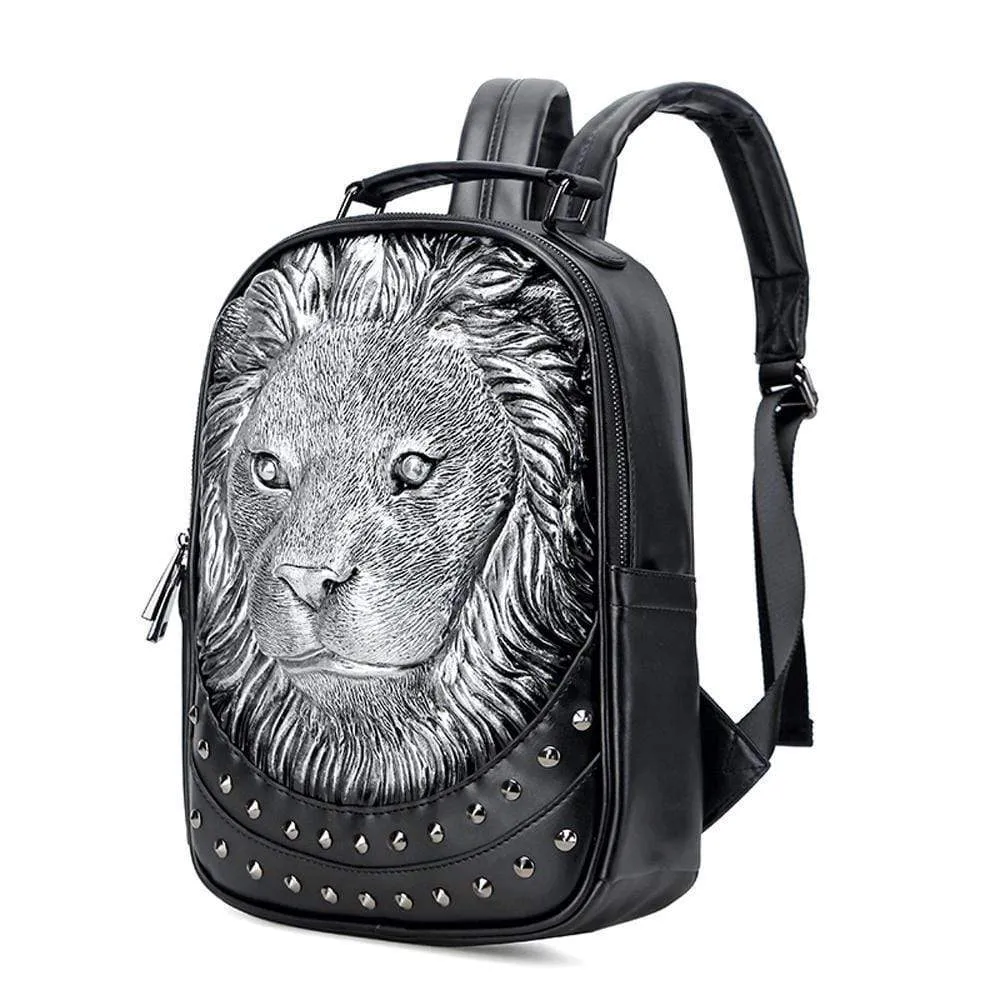 3D Backpack ,Studded 3D Serious Lion Statue Unisex Fashion Trendy Backpacks