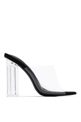 Above Status Clear Strap Block High Heel Mules - Black