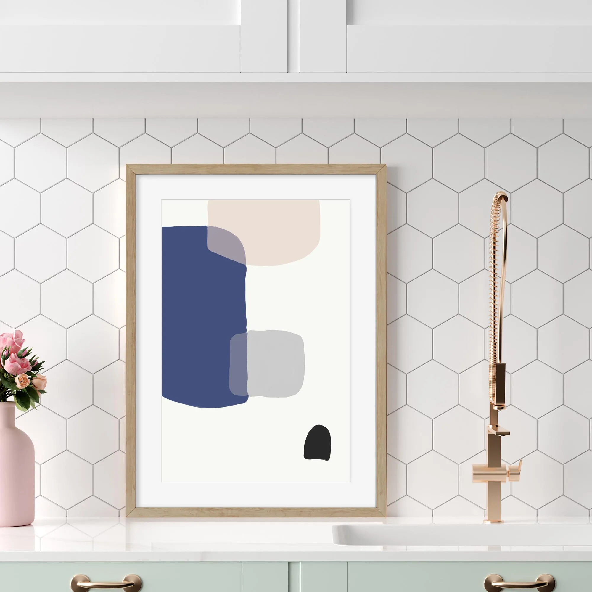 Abstract Blue Shapes Framed Art