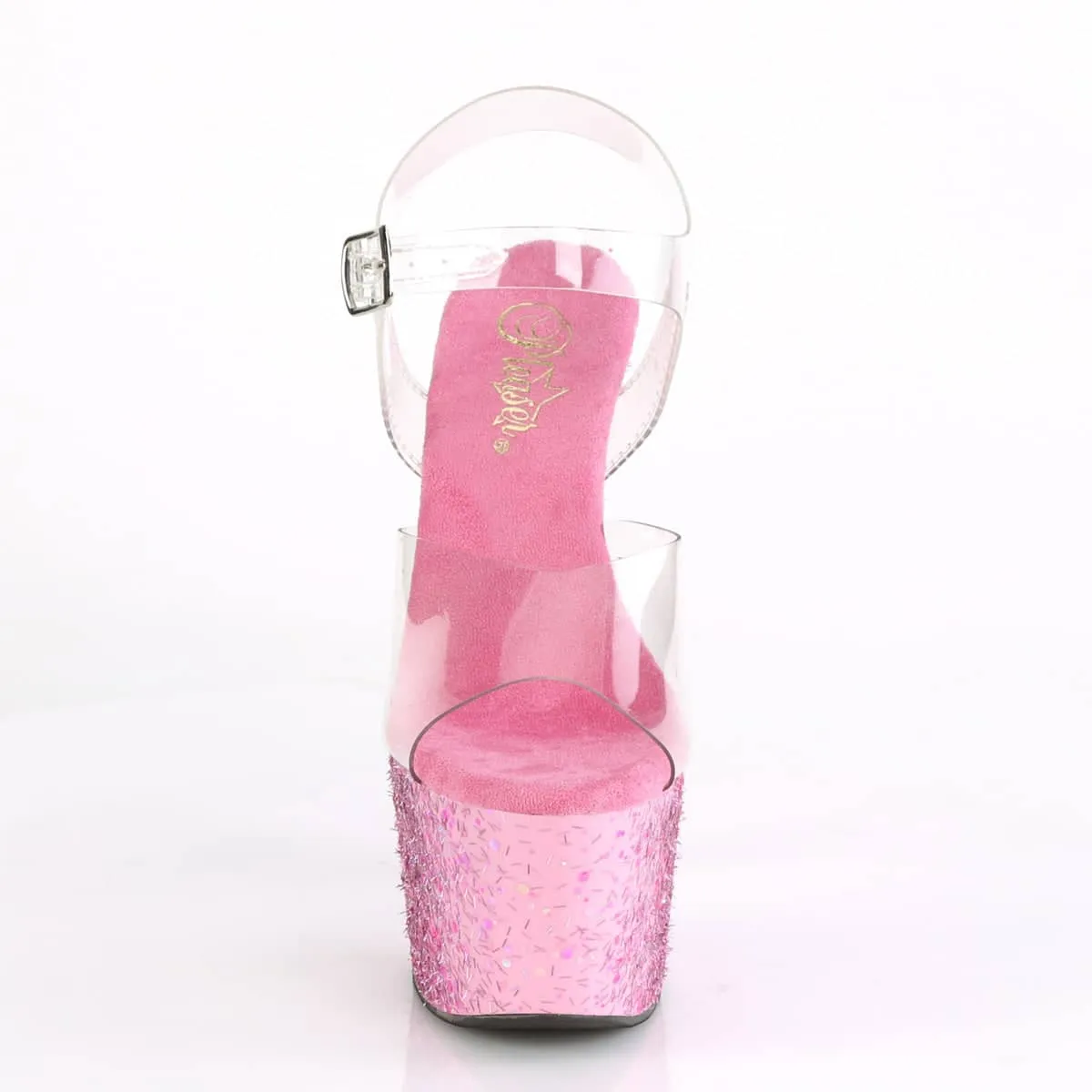 ADORE-708CF Pink & Clear Ankle Peep Toe High Heel