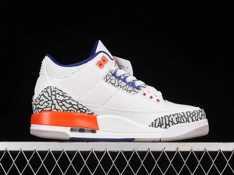 AIR JORDAN 3 RETRO KNICKS WHITE/OLD ROYAL-UNIVERSITY ORANGE-TECH GREY