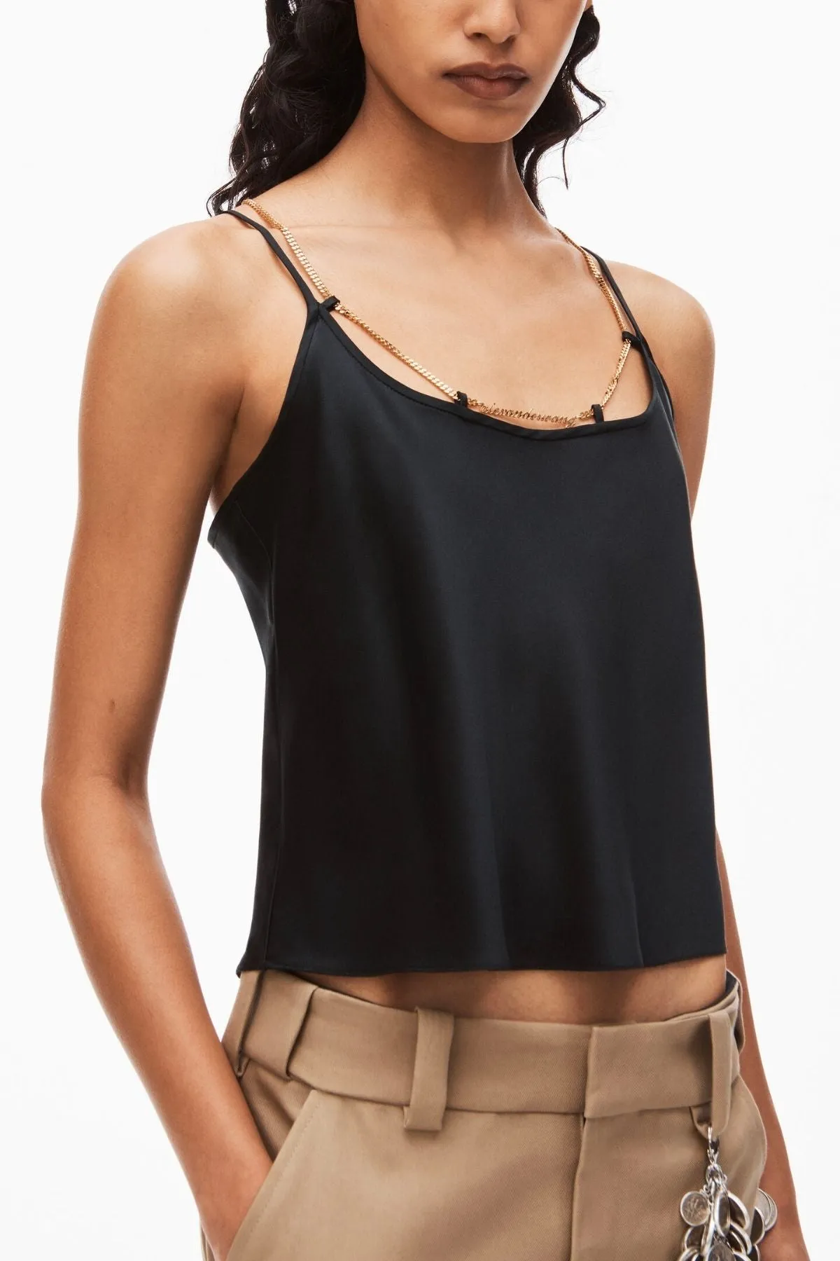 Alexander Wang Chain Neck Silk Cami Top - Black