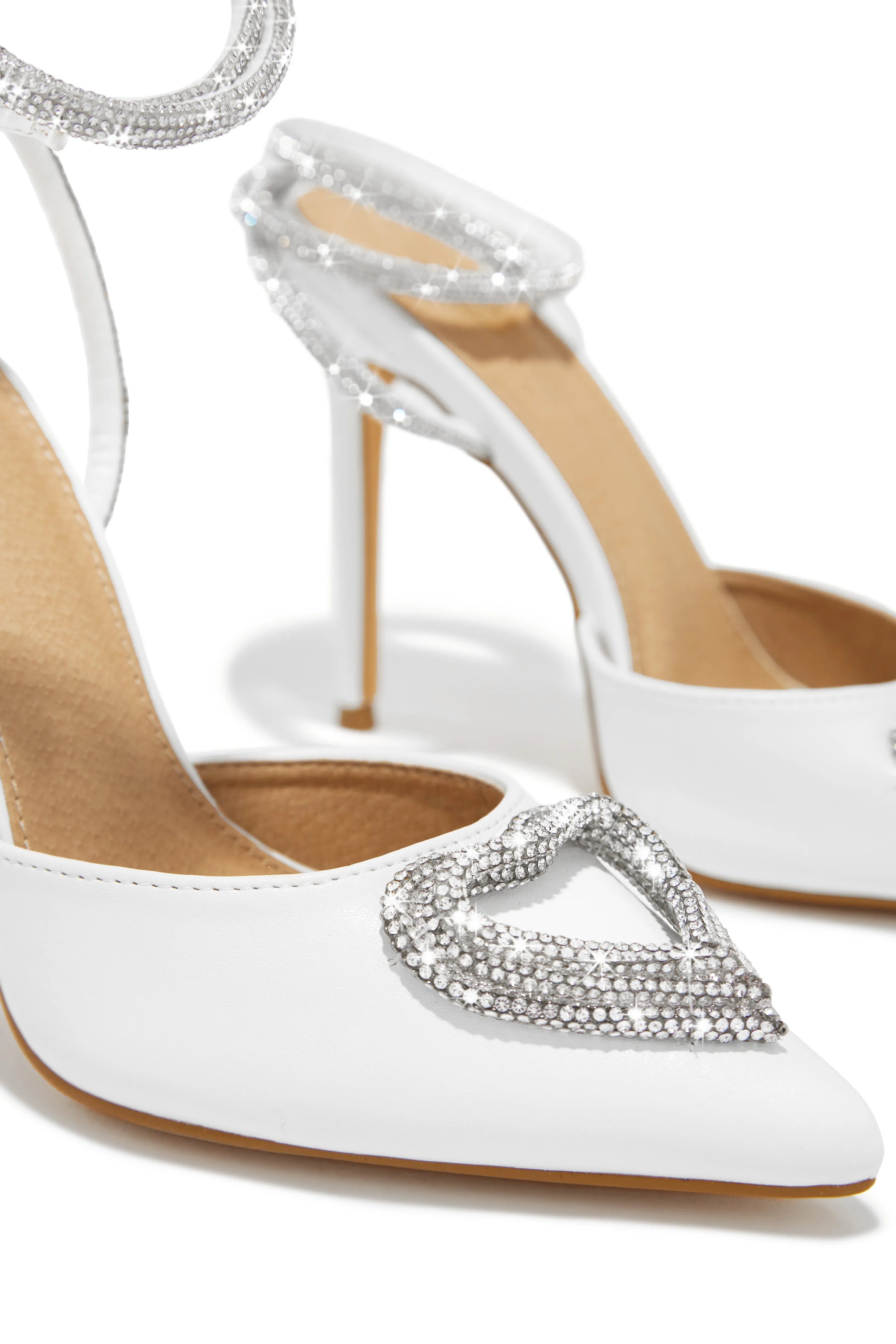 All For Love Heart Embellished High Heels - White