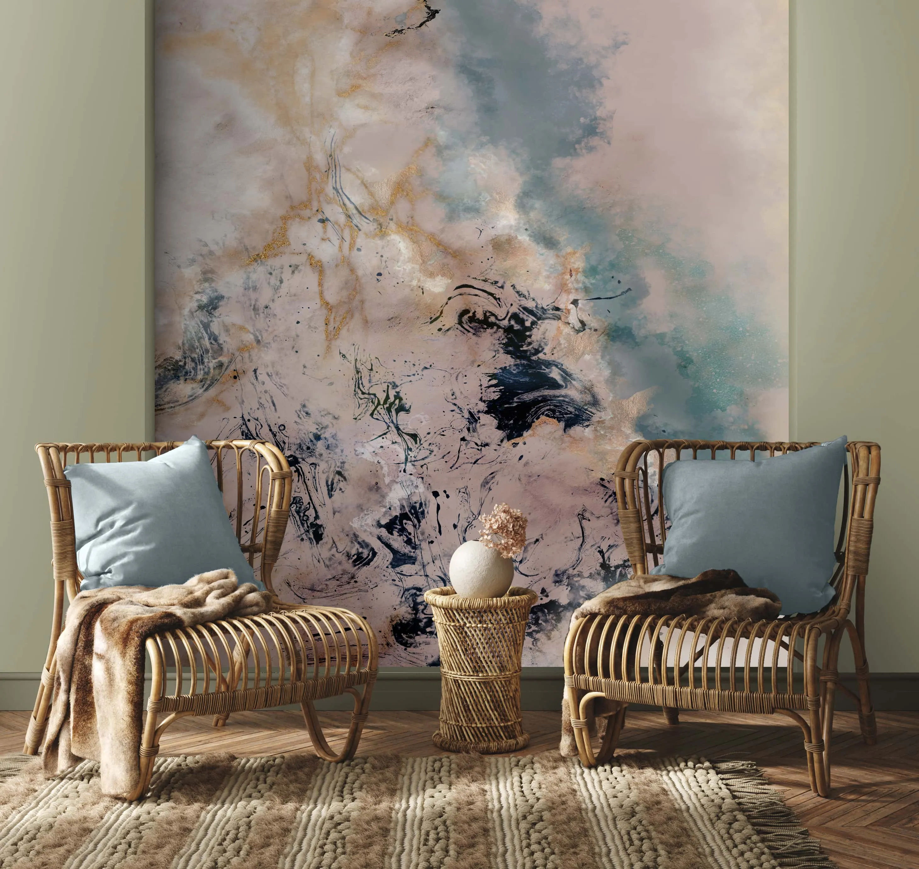 Amara, Abstract Wallpaper Design for Rooms, Customised