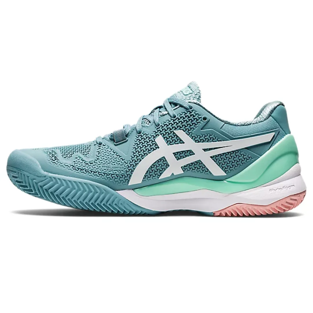 Asics Womens Gel Resolution 8 Clay Tennis Shoes - Smoke Blue/White