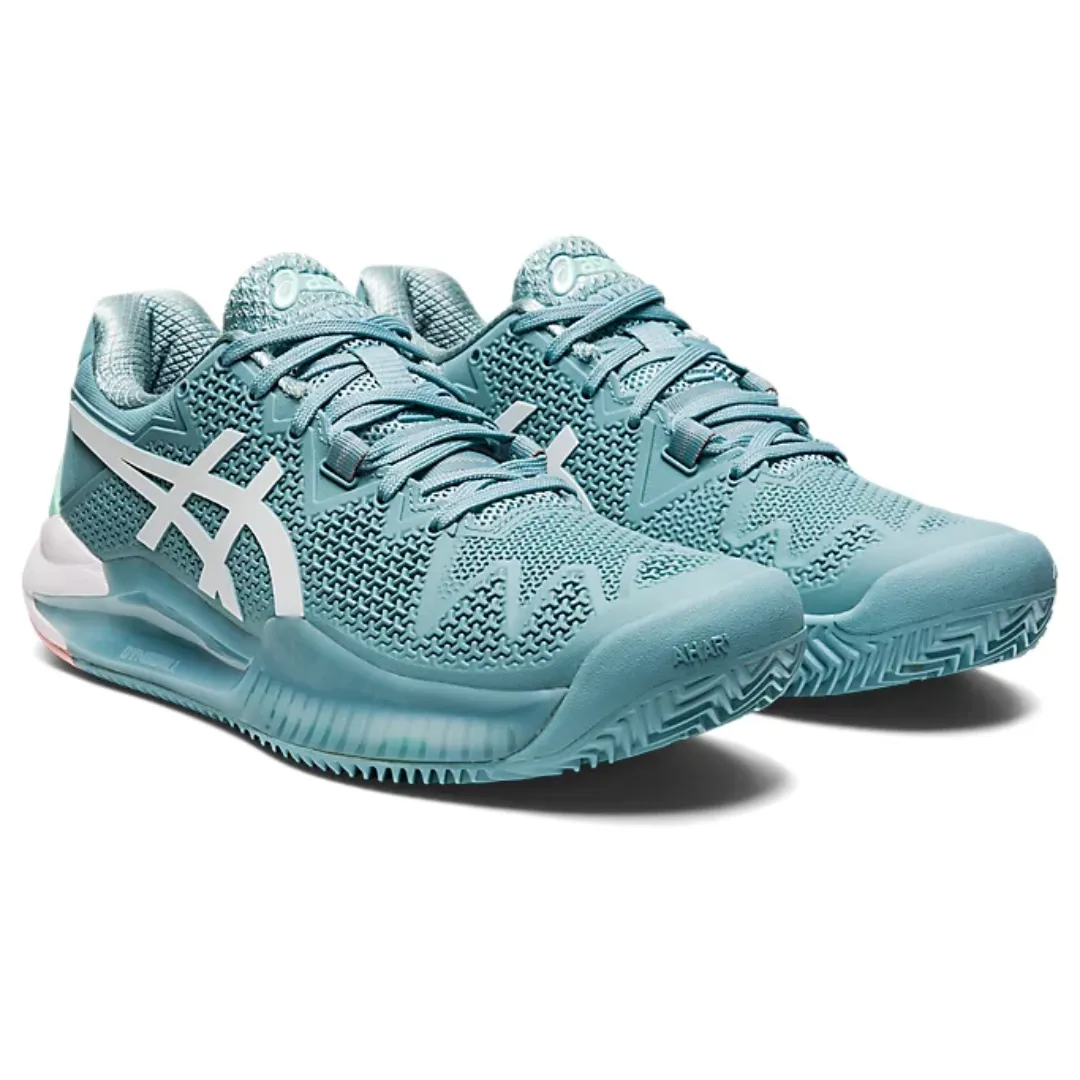 Asics Womens Gel Resolution 8 Clay Tennis Shoes - Smoke Blue/White