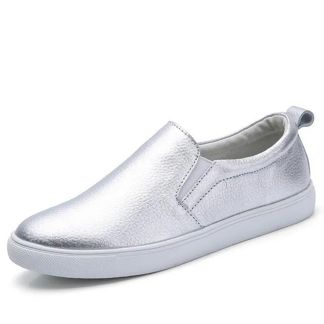 Autumn Women's Ballet Fashion Leather White Black Slip On Loafers