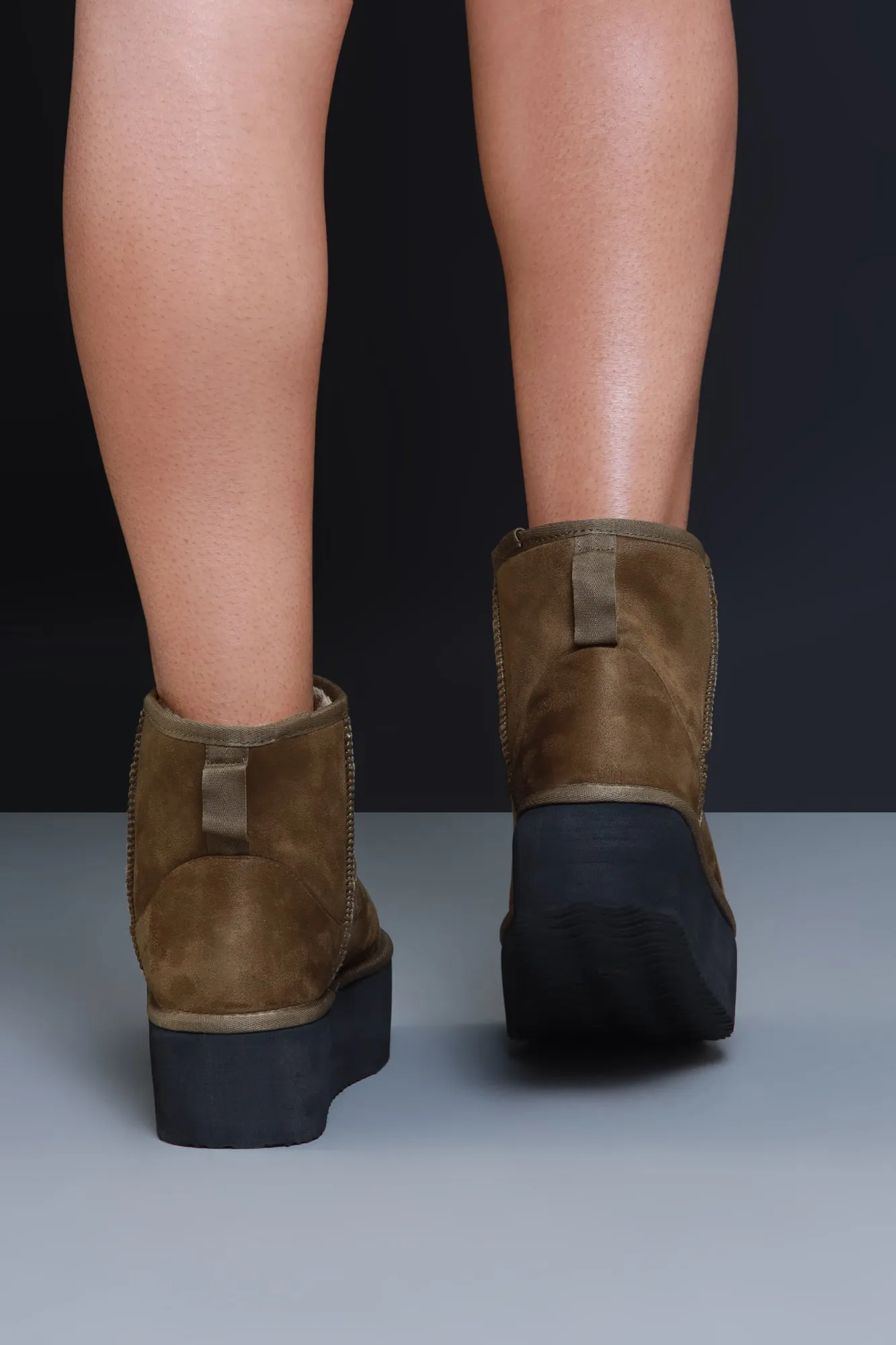 Away We Go Platform Suede Booties - Olive