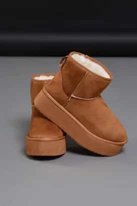 Away We Go Platform Suede Booties - Tan