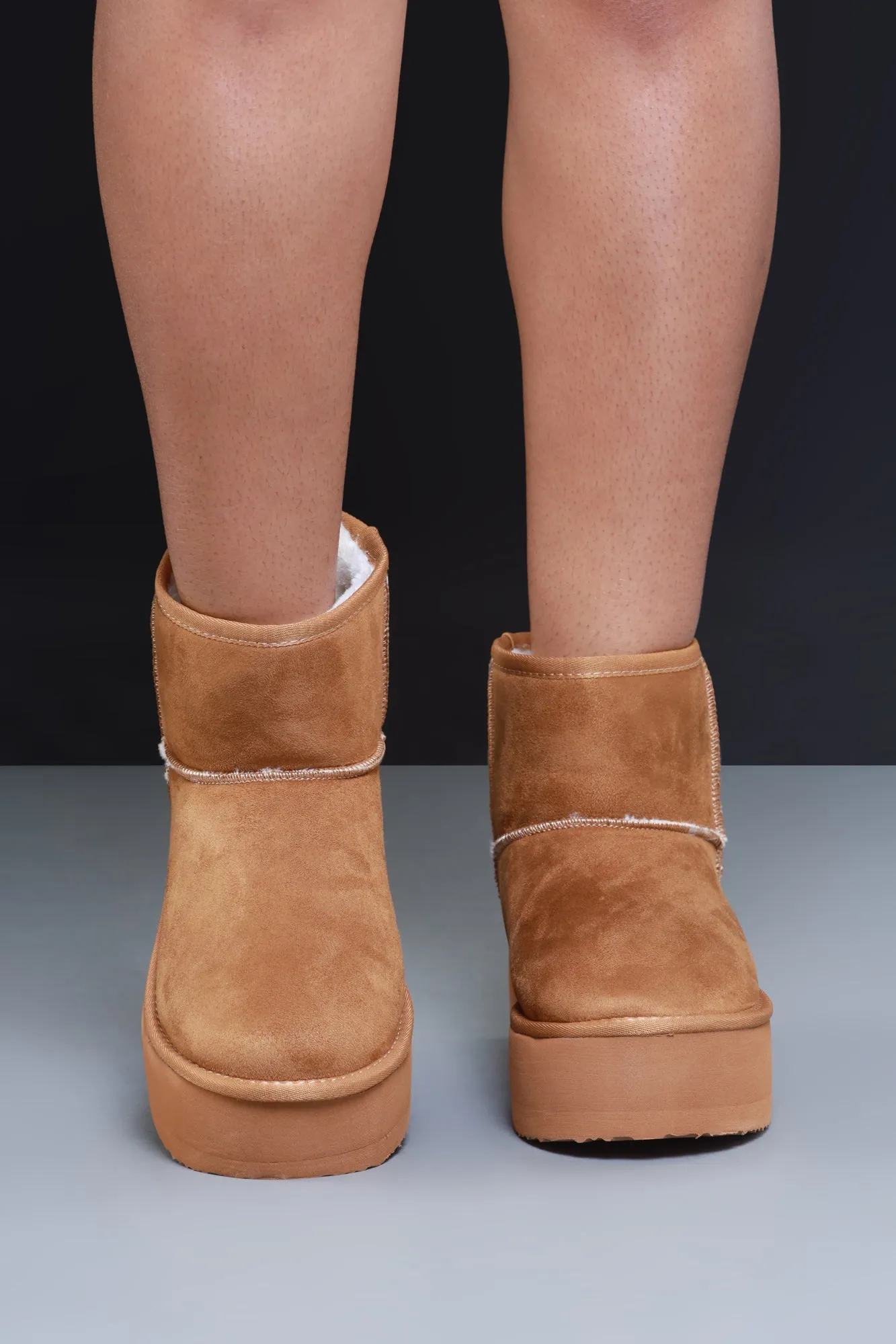 Away We Go Platform Suede Booties - Tan