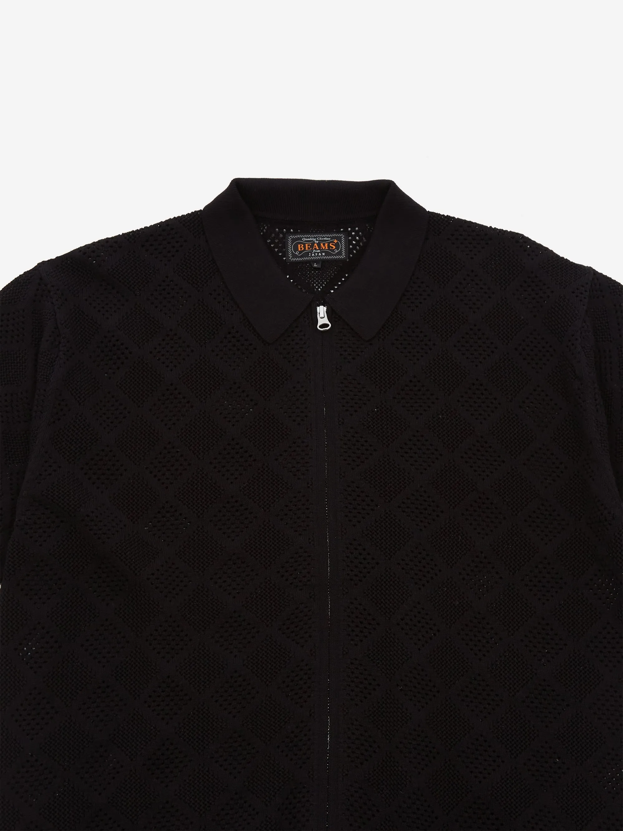 Beams Plus Zip Knit Mesh Polo Mesh - Black