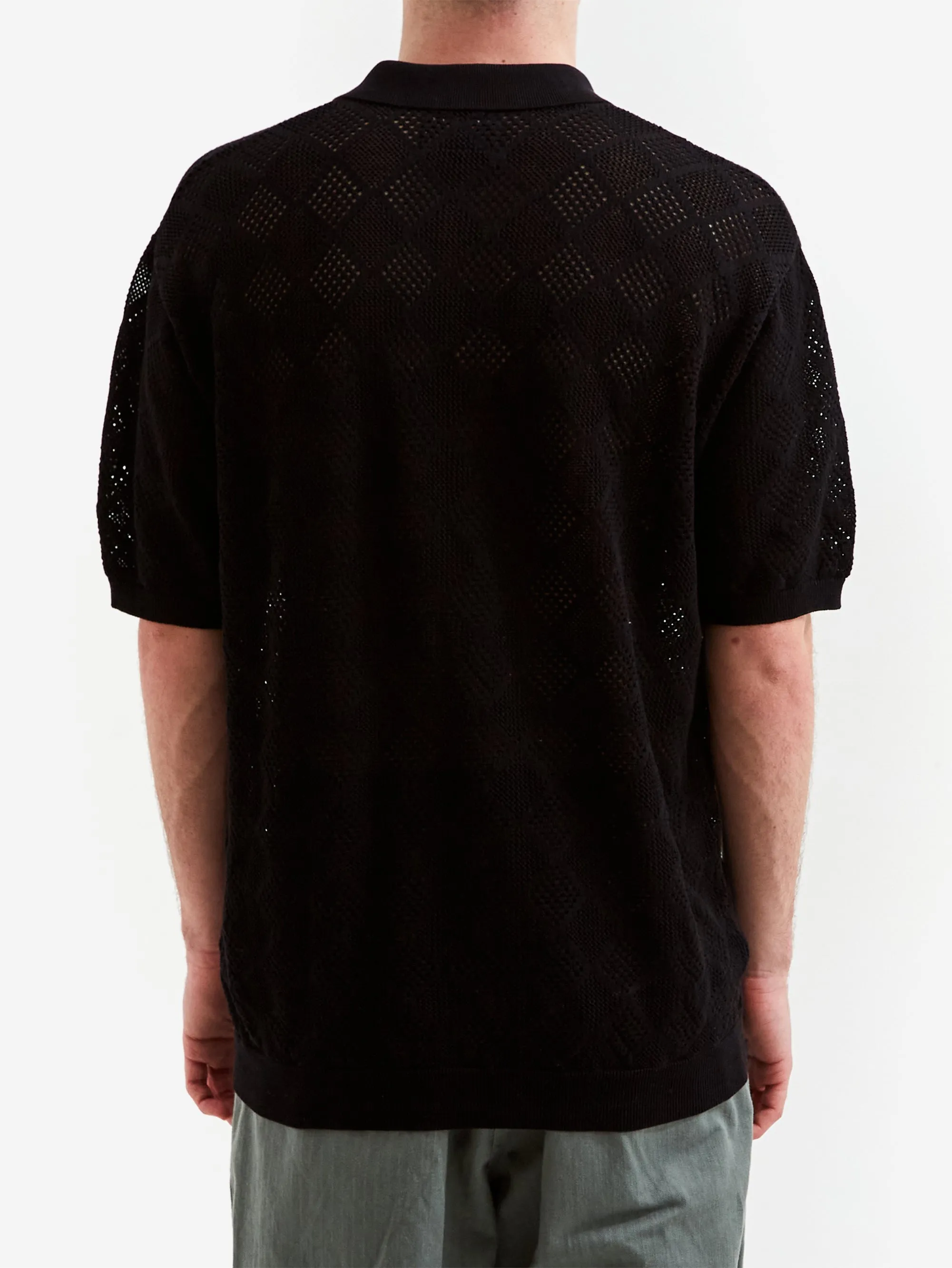 Beams Plus Zip Knit Mesh Polo Mesh - Black