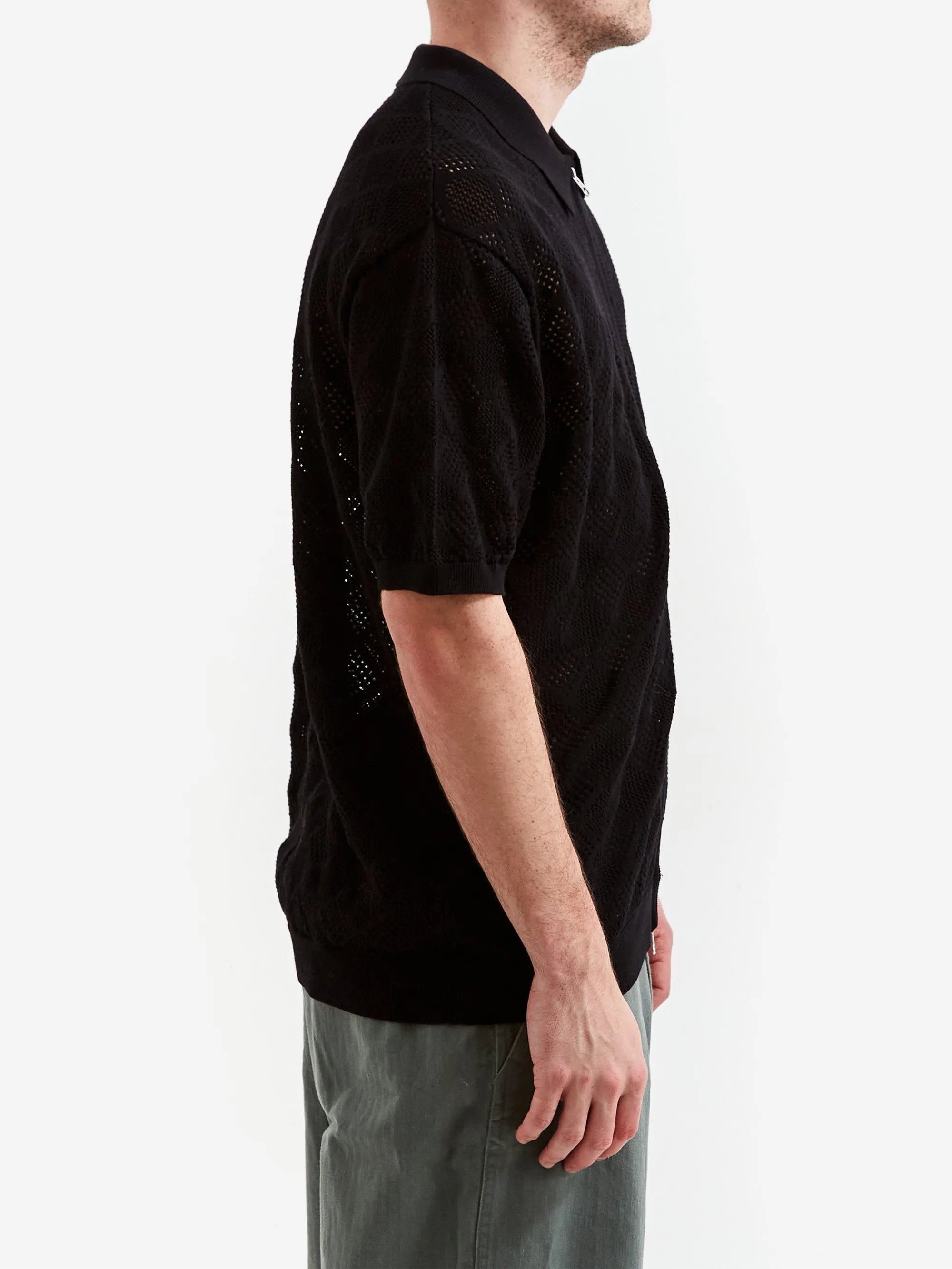 Beams Plus Zip Knit Mesh Polo Mesh - Black