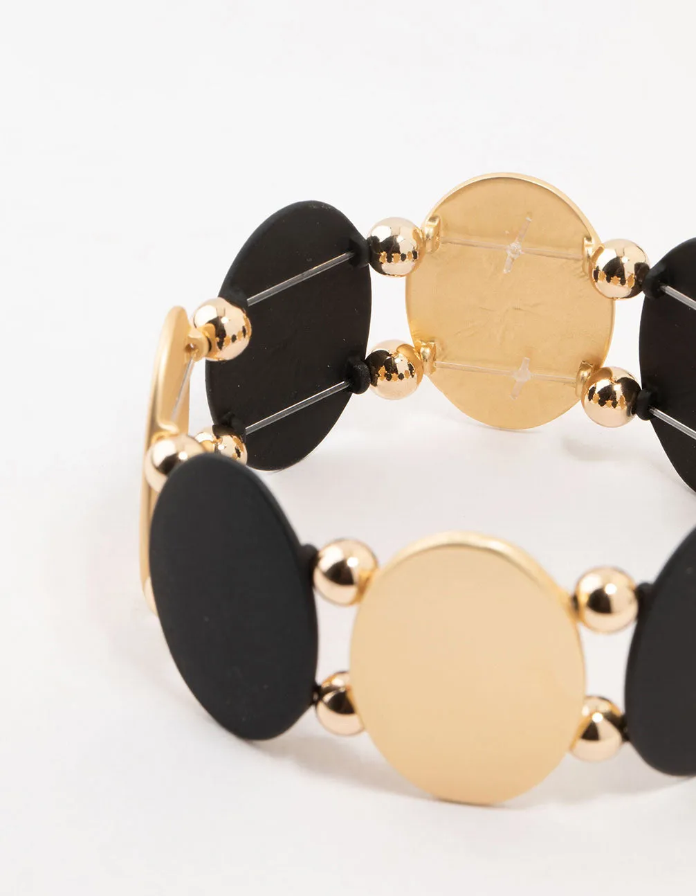 Black & Gold Oval Disc Stretch Bracelet