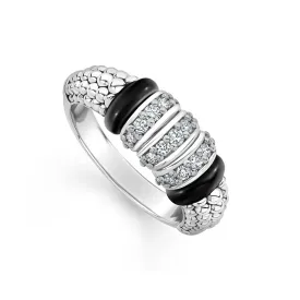 Black Caviar Three Station Diamond Ceramic Caviar Ring