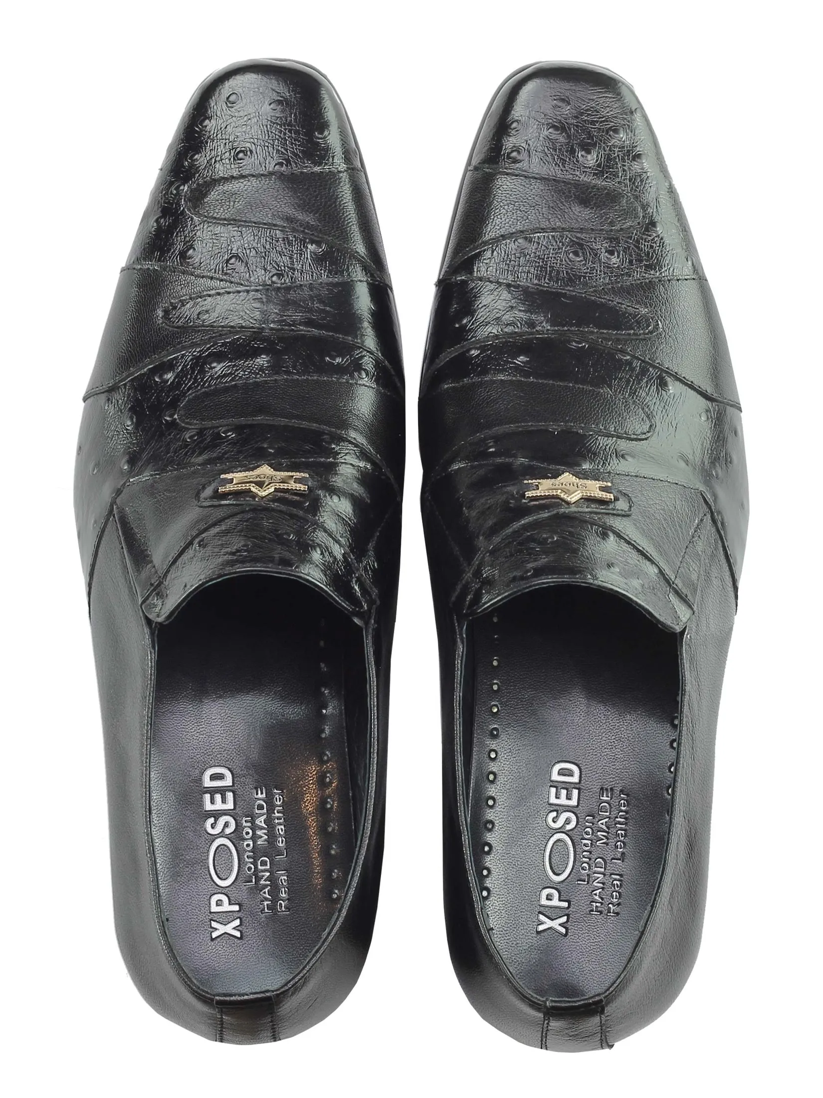 BLACK REAL LEATHER SLIP ON SHOES