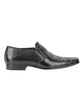 BLACK REAL LEATHER SLIP ON SHOES