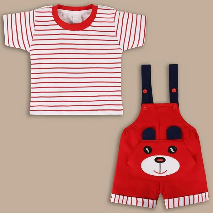 Boys Striped Printed Cotton Dungaree Set