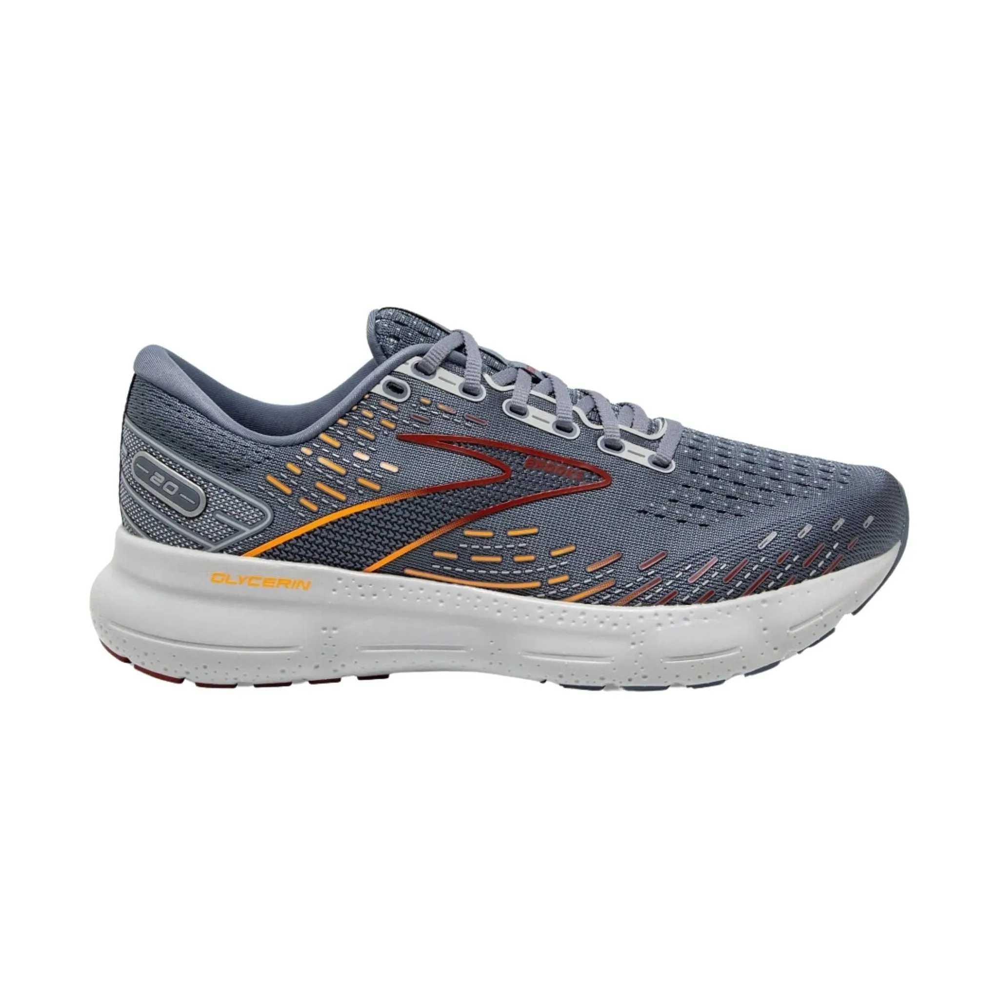 Brooks Men's Glycerin 20 Road Running Shoes - Grey/Chili Oil/ Orange - ONLINE STORE CREDIT/EXCHANGE ONLY