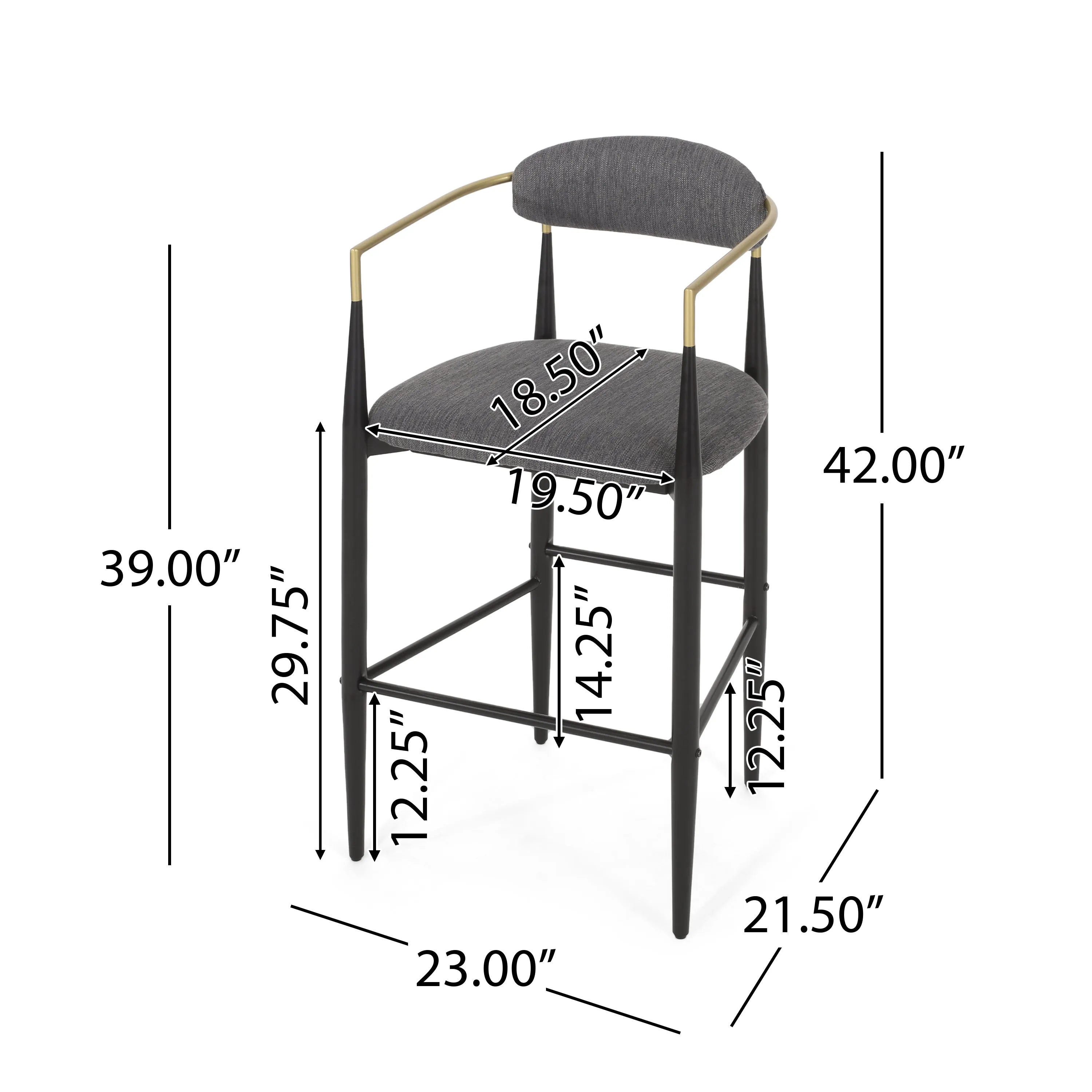 Camas Modern Fabric Upholstered Iron 30 Inch Barstools, Set of 2