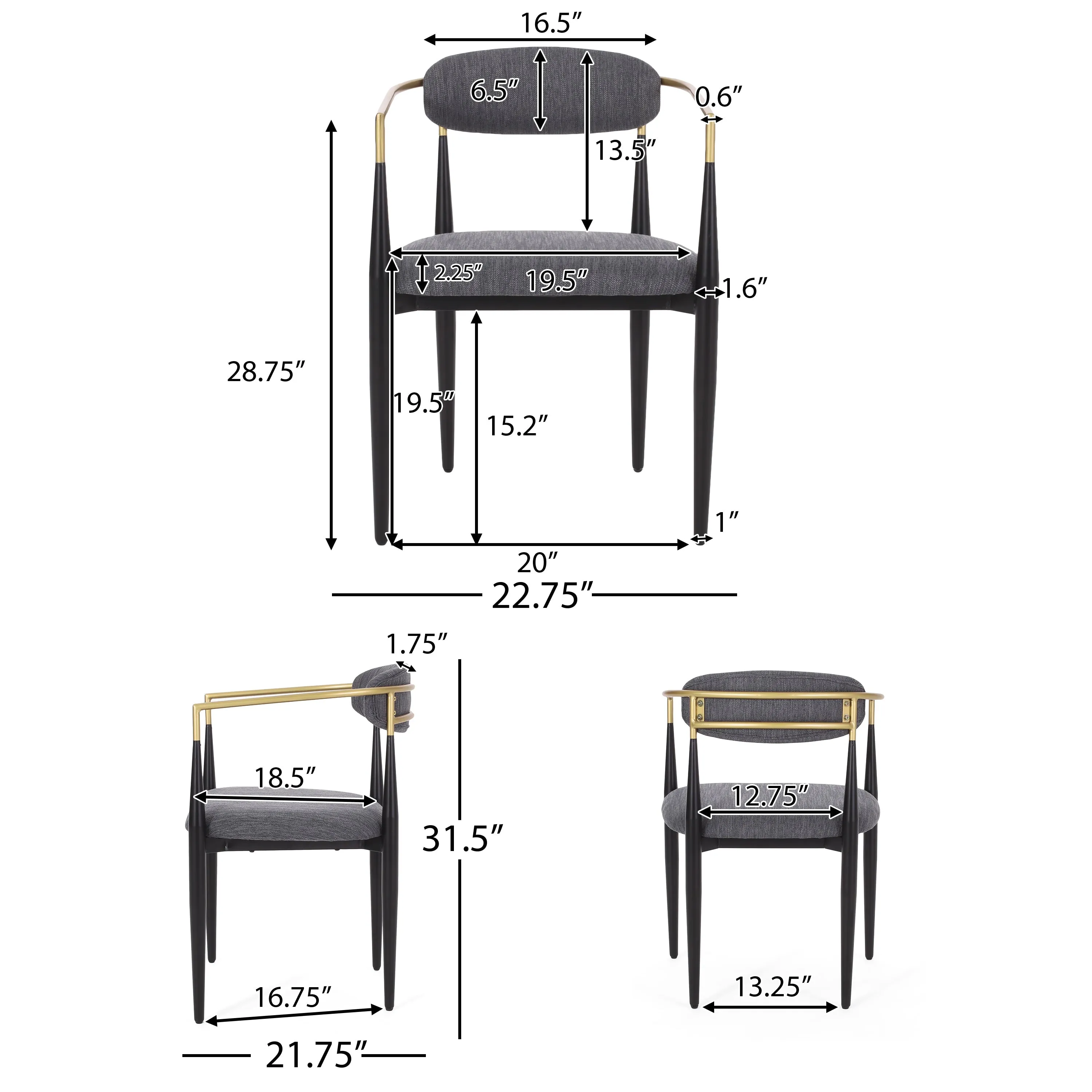 Camas Modern Fabric Upholstered Iron Dining Chairs, Set of 2