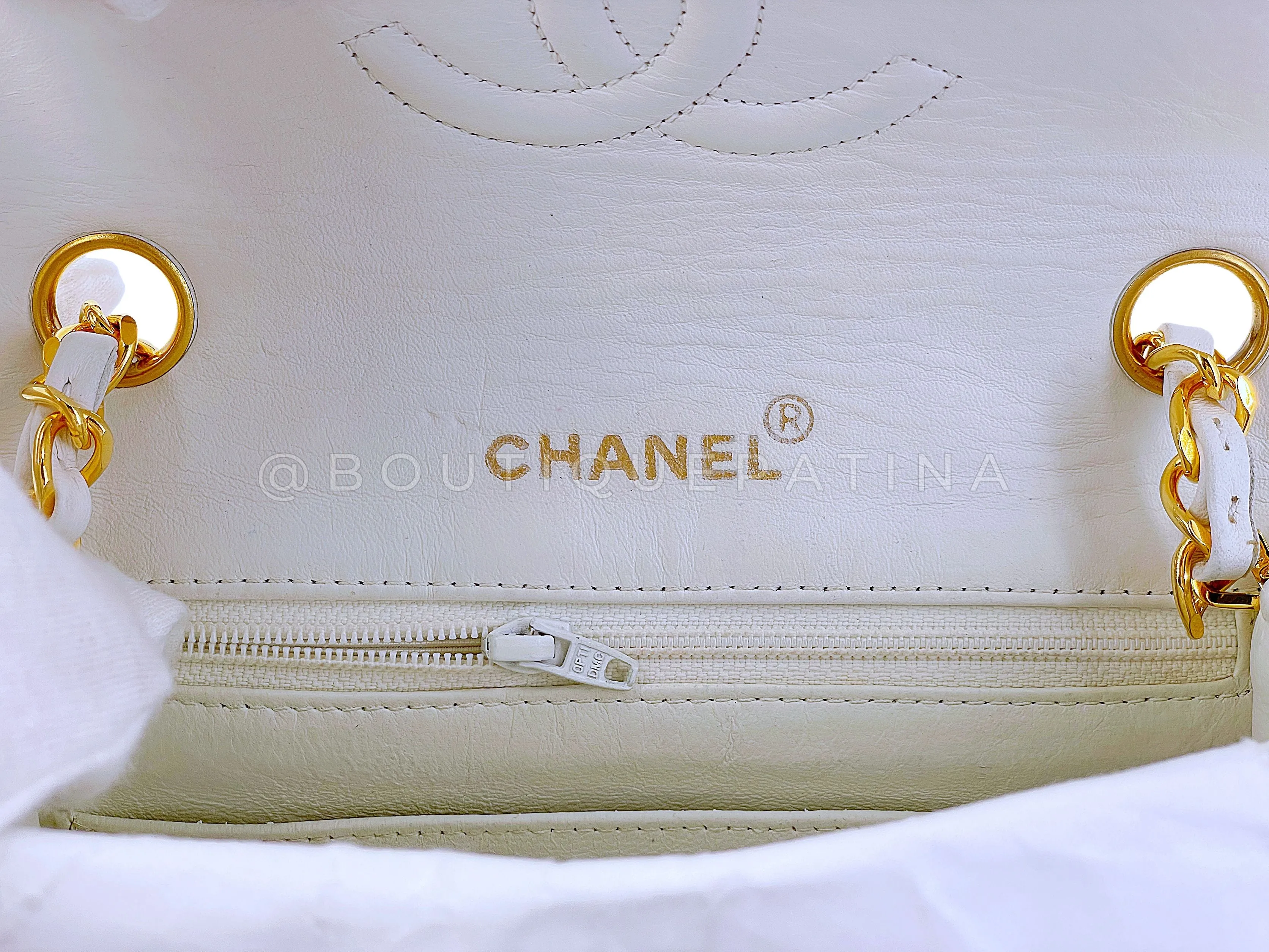 Chanel 1980s Vintage White Square Mini Flap Bag 24k GHW Lambskin