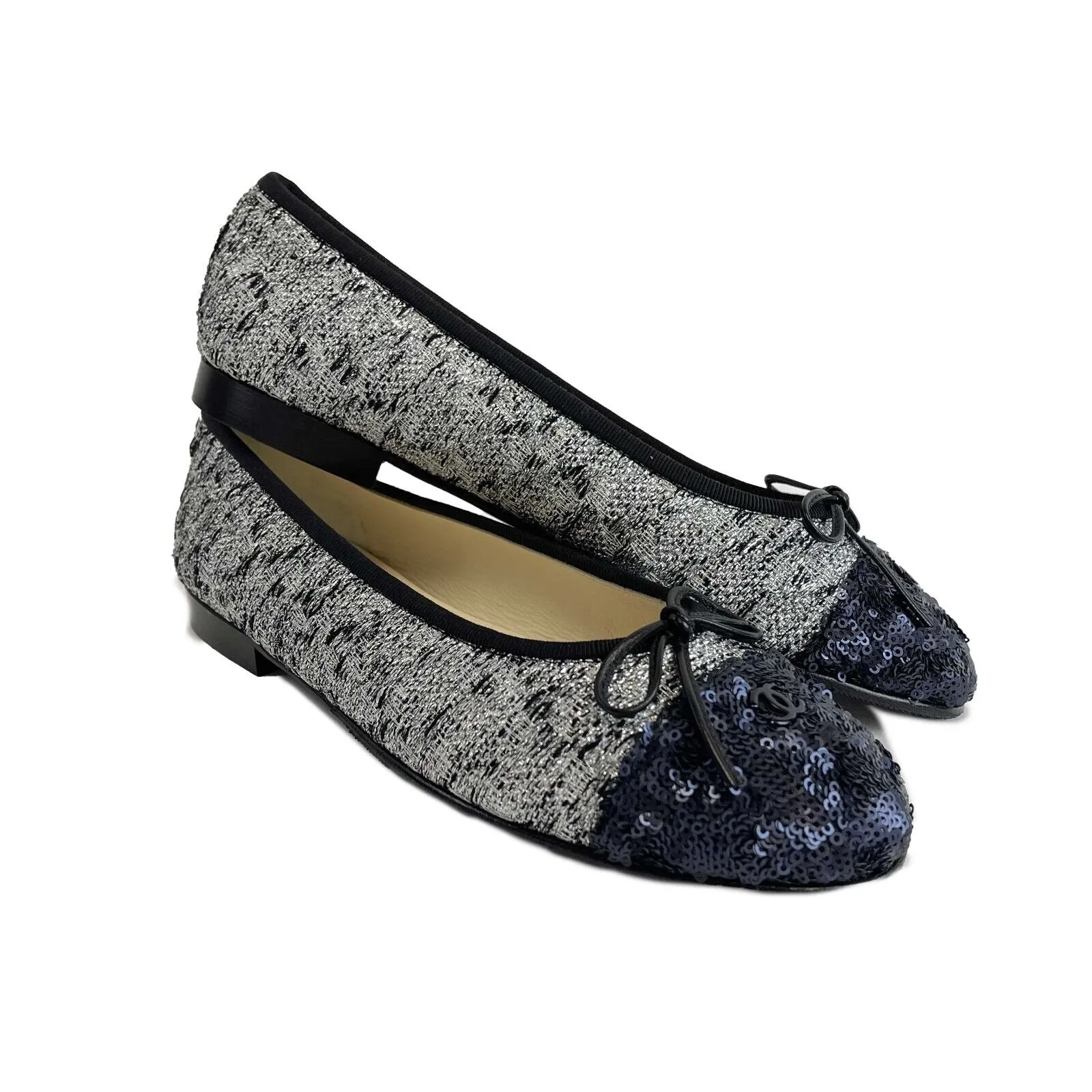 Chanel - Tweed Sequin Cap Toe Ballerina Flats - 38.5 EUR - 7.5 US - Shoes