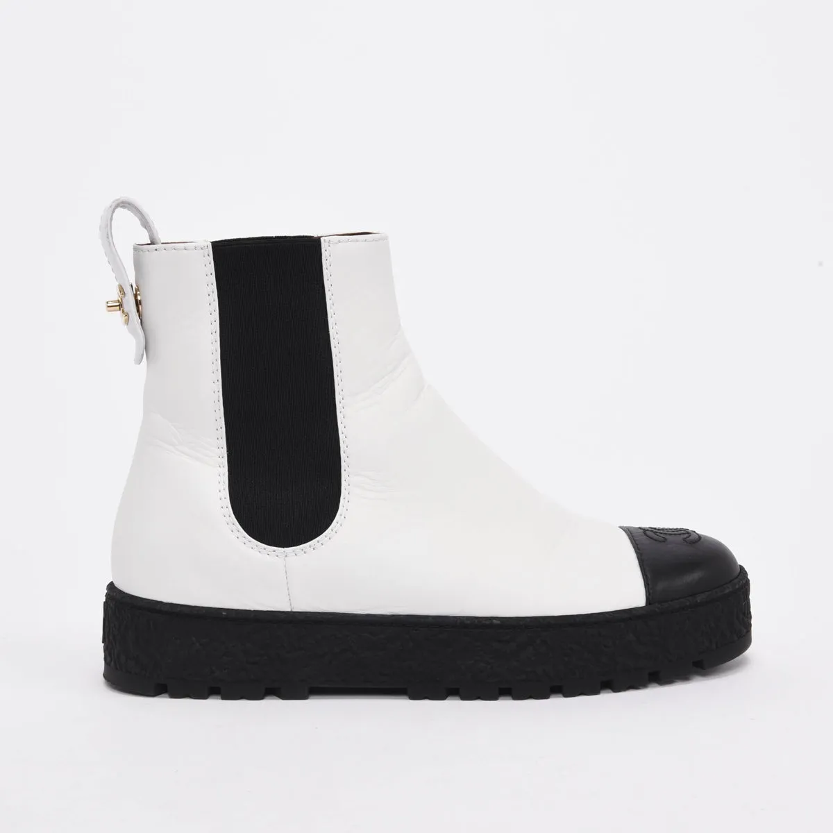 Chanel White Leather Icon Boots 37.5