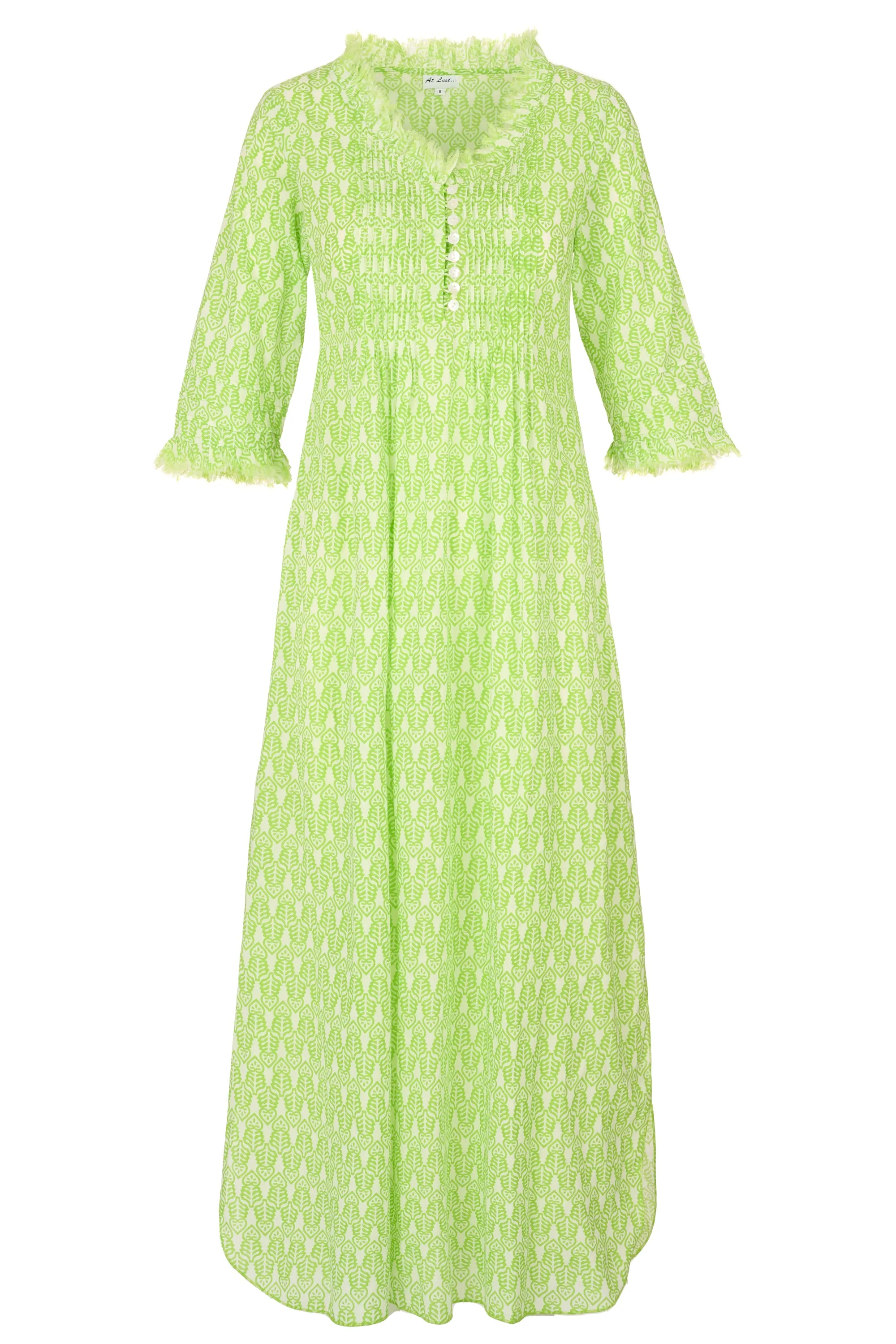 Cotton Annabel Maxi Dress in Fresh Lime & White