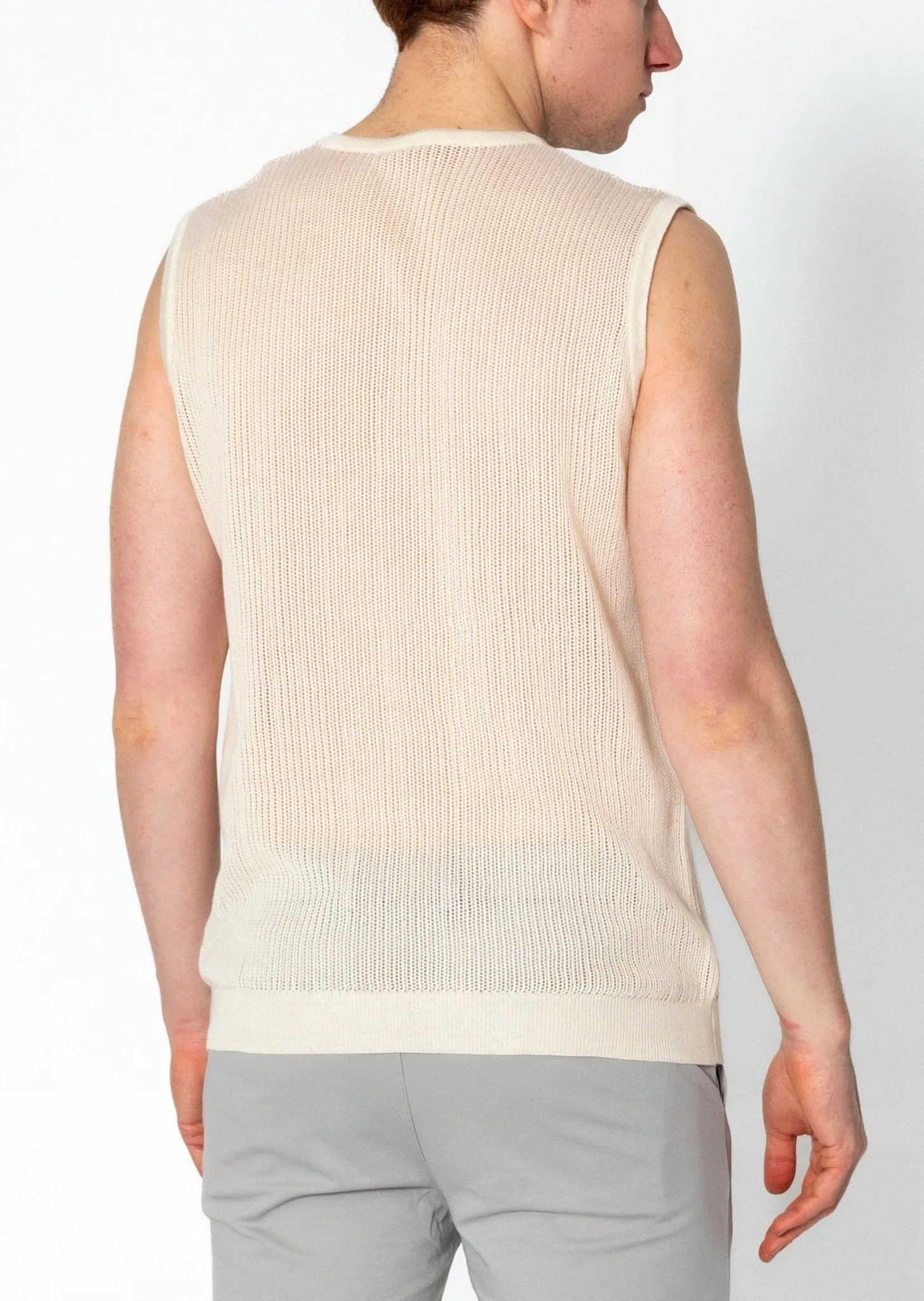 Crew Neck Mesh Tank Top - Beige