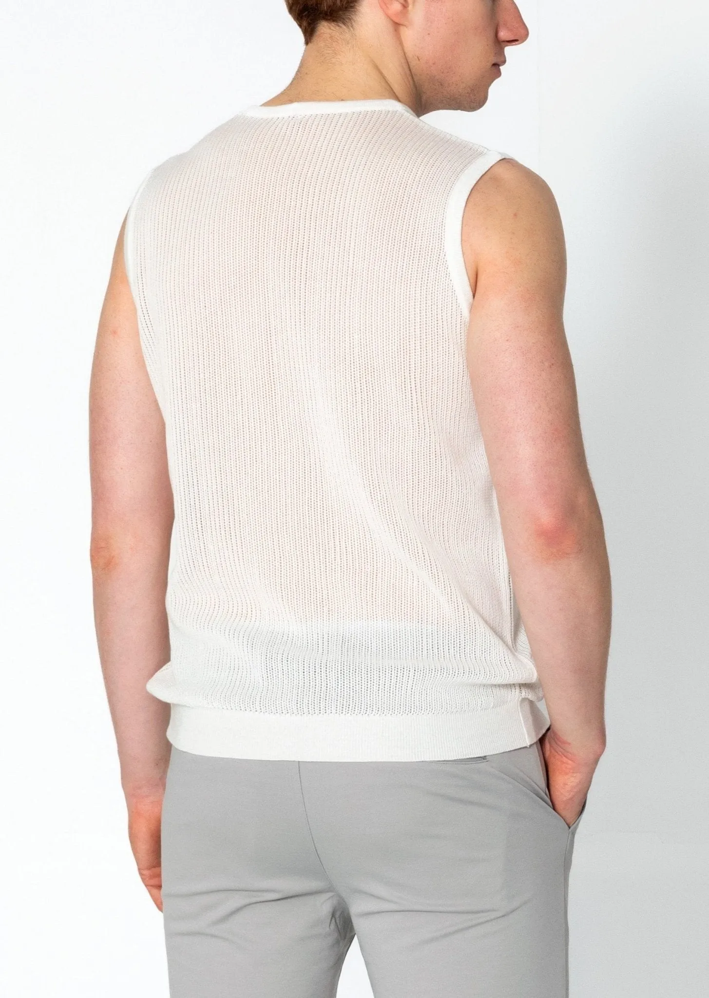 Crew Neck Mesh Tank Top - Off White