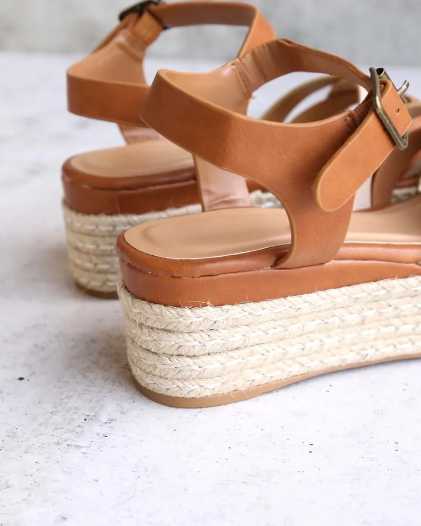 Criss Cross Strappy Band Espadrilles Platform Sandal with Ankle Strap - Tan Multi