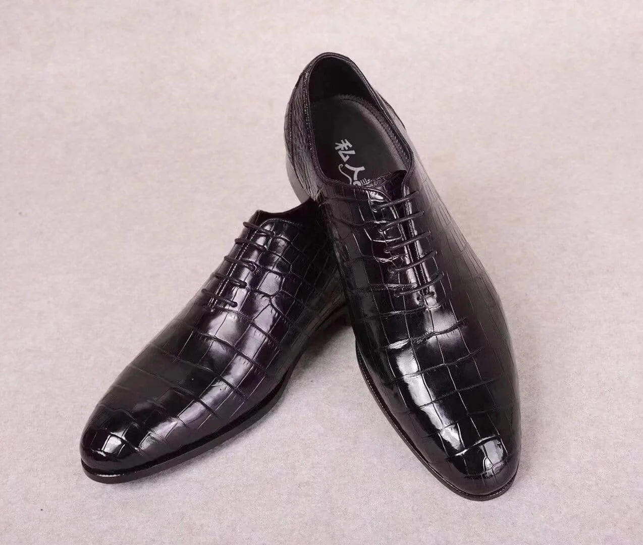 Crocodile Shoes Black Crocodile Leather Lace Up Shoes