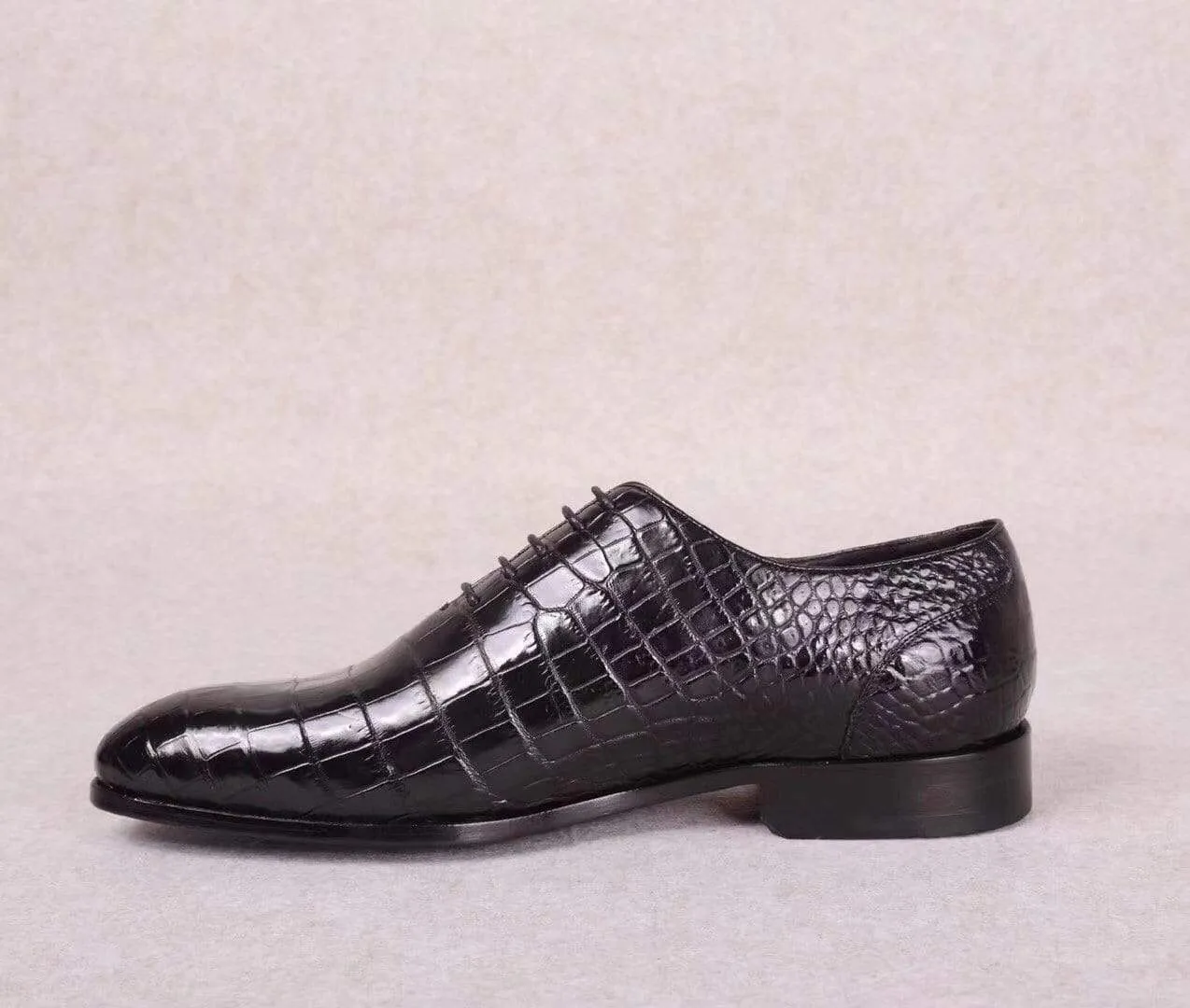 Crocodile Shoes Black Crocodile Leather Lace Up Shoes