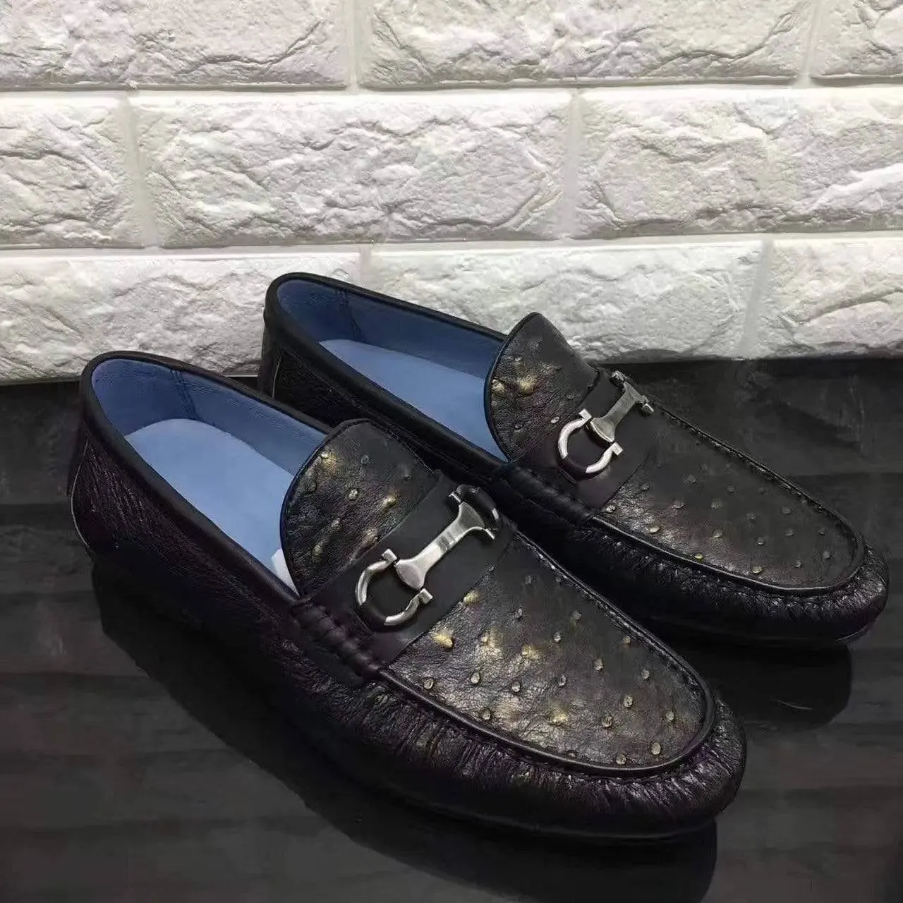 Crocodile Shoes Exotic Ostrich Skin Leather Slip-On~ Loafer Shoes for Men