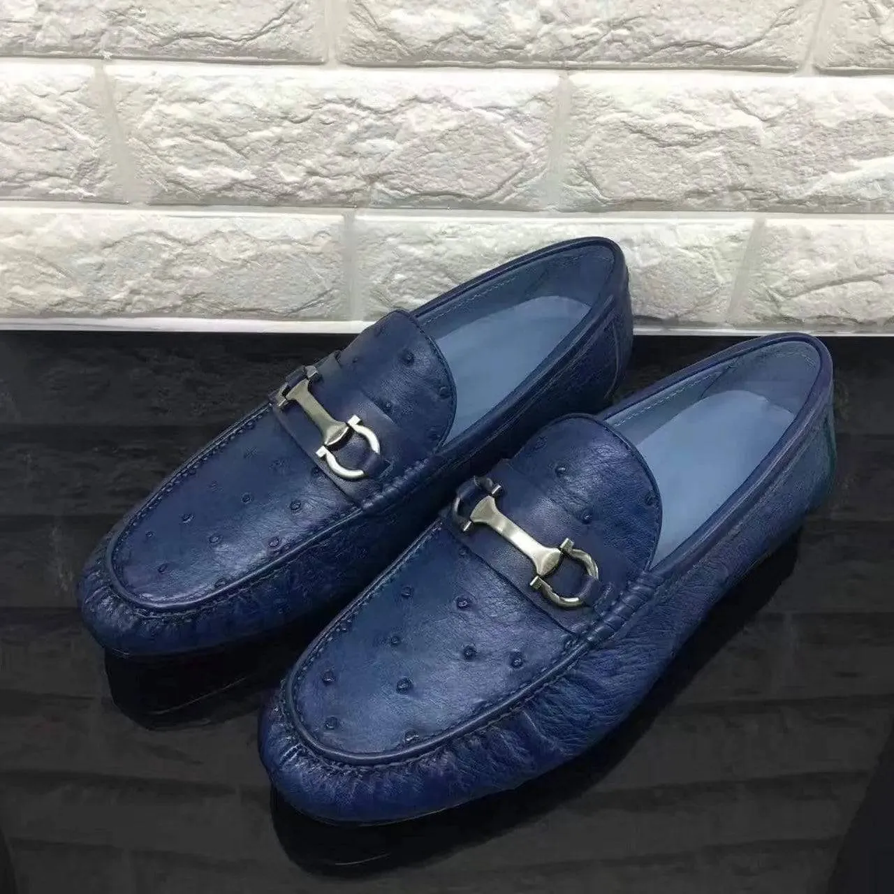 Crocodile Shoes Exotic Ostrich Skin Leather Slip-On~ Loafer Shoes for Men