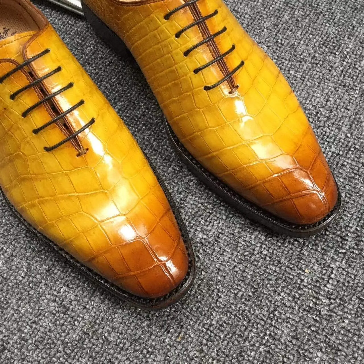 Crocodile Shoes Genuine Crocodile Belly Leather Mens Grand Cap Toe Dress Shoes