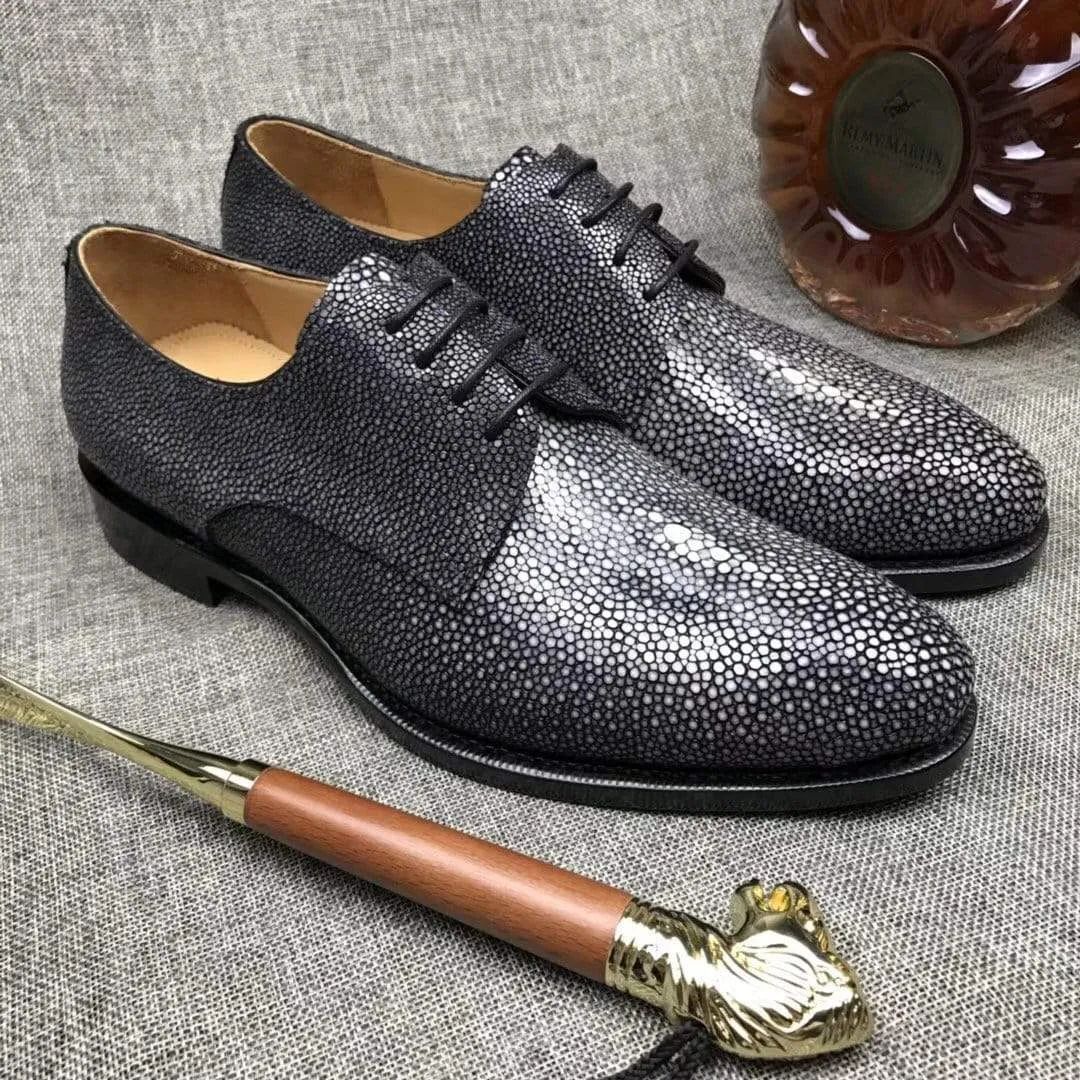 Crocodile Shoes Gray Lizard Leather Lace-Up Shoes For Men