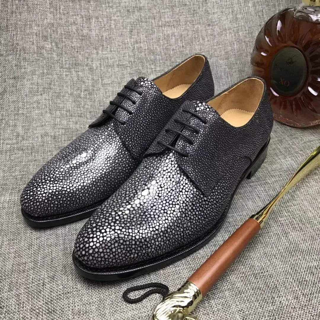 Crocodile Shoes Gray Lizard Leather Lace-Up Shoes For Men